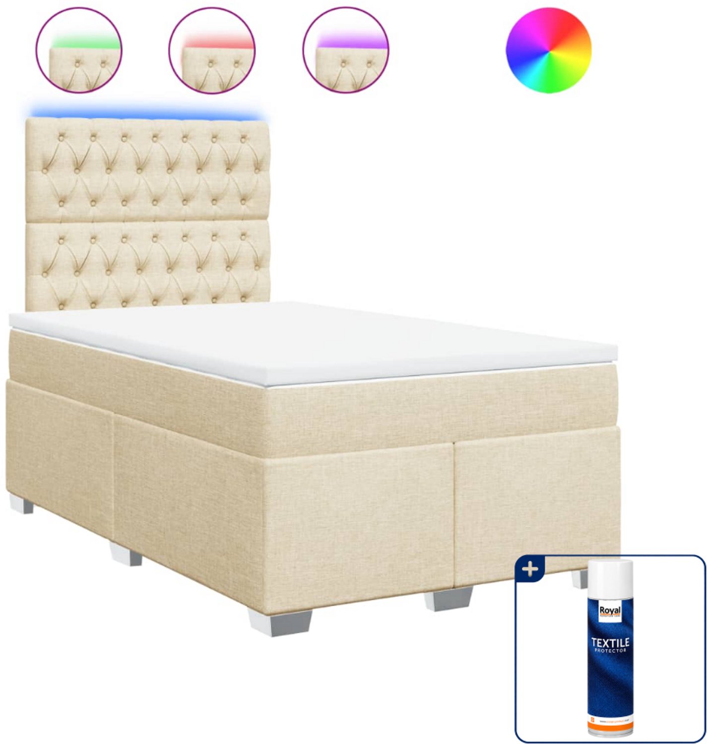 vidaXL boxspring met matras - 120 x 190 cm - stof - crèmekleurig - Inclusief textielbeschermer 500 ml