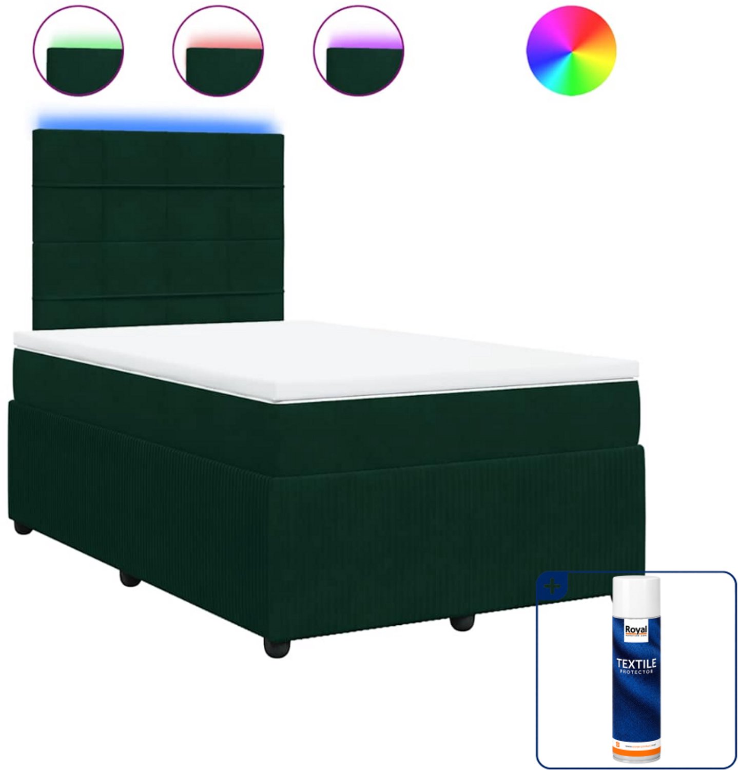 vidaXL boxspring met matras 120 x 200 cm - fluweel - donkergroen - Inclusief textielbeschermer 500 ml Bruin