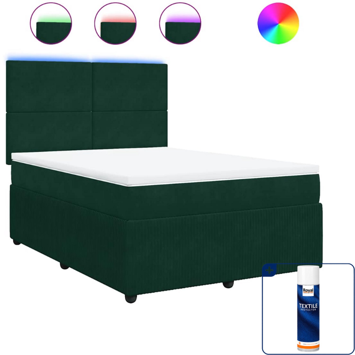 vidaXL boxspring met matras - 140 x 190 cm - fluweel - donkergroen - Inclusief textielbeschermer 500 ml Wit
