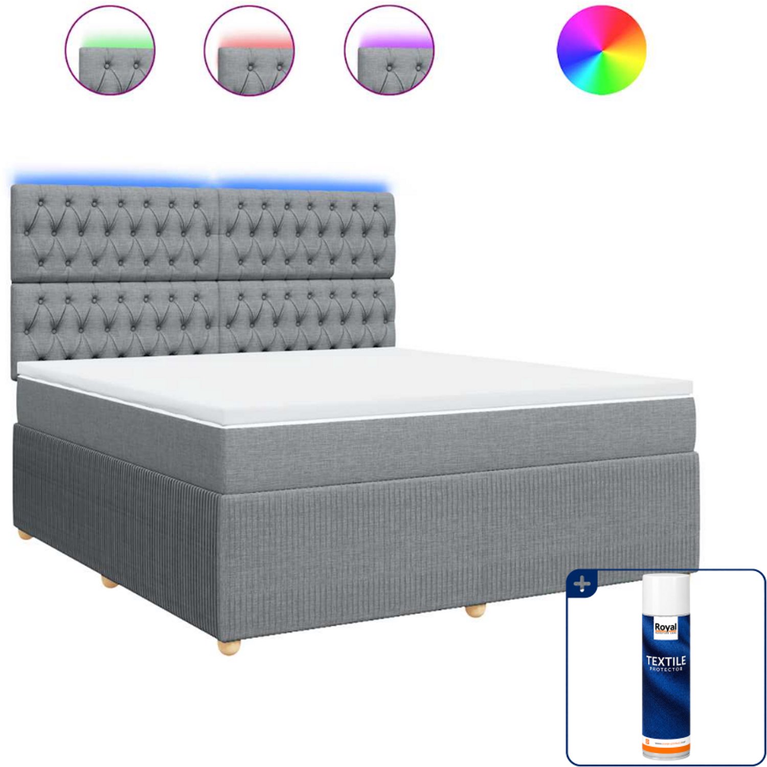 vidaXL Kingsize boxspring met matras - 180 x 200 cm - lichtgrijs - Inclusief textielbeschermer 500 ml
