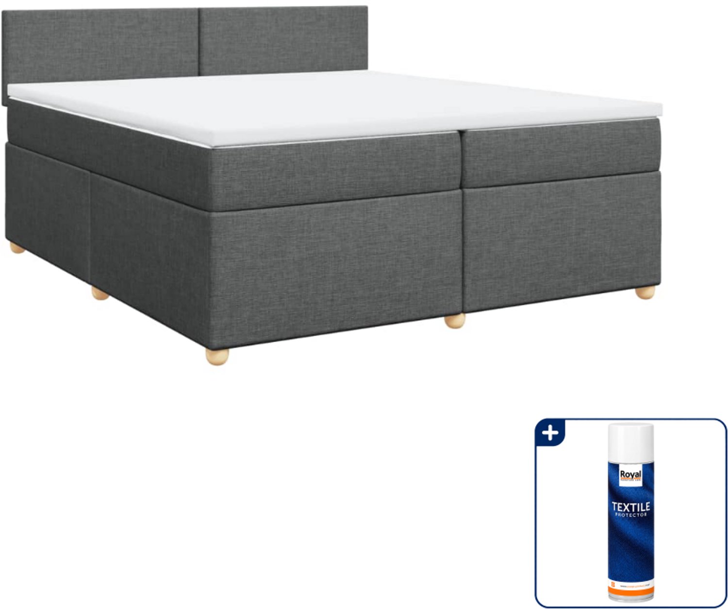 vidaXL boxspring met matras - super kingsize - 200 x 200 cm - donkergrijs - Inclusief textielbeschermer 500 ml