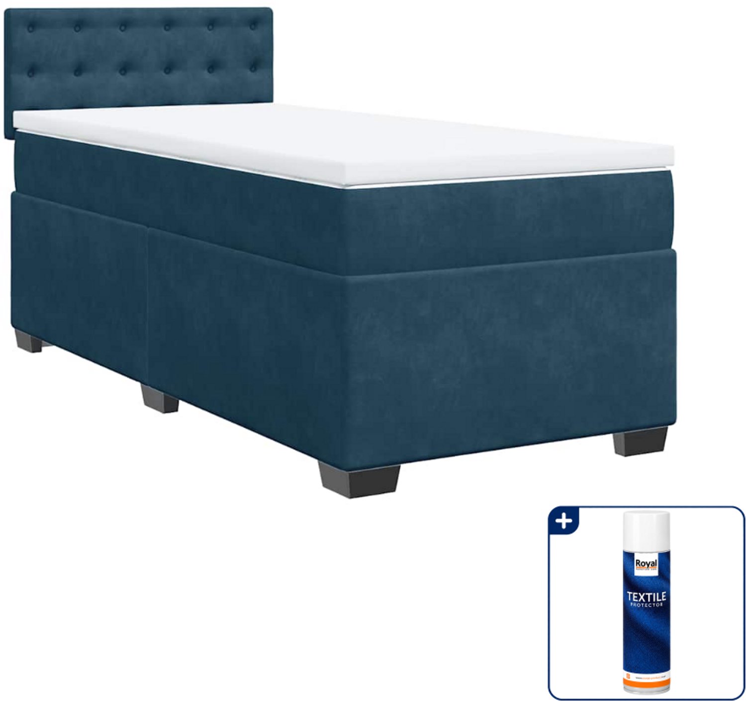 vidaXL boxspring met matras 90 x 200 cm - fluweel - donkerblauw - Inclusief textielbeschermer 500 ml