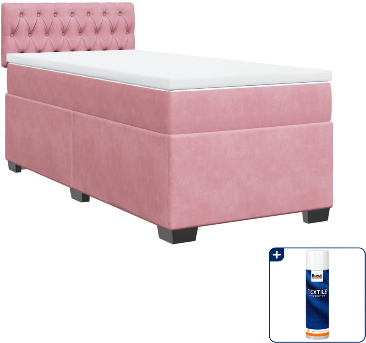vidaXL boxspring met matras - 90 x 190 cm - fluweel - roze - Inclusief textielbeschermer 500 ml