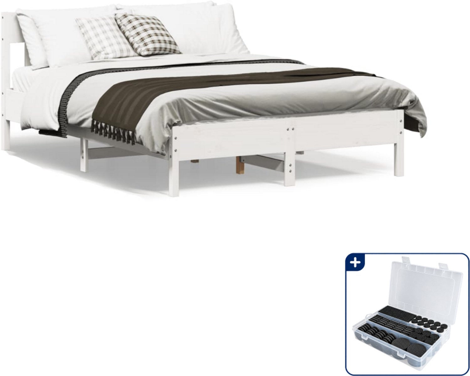 vidaXL bedframe - queensize - 160 x 200 cm - wit - Inclusief antikrasvilt 177-delig