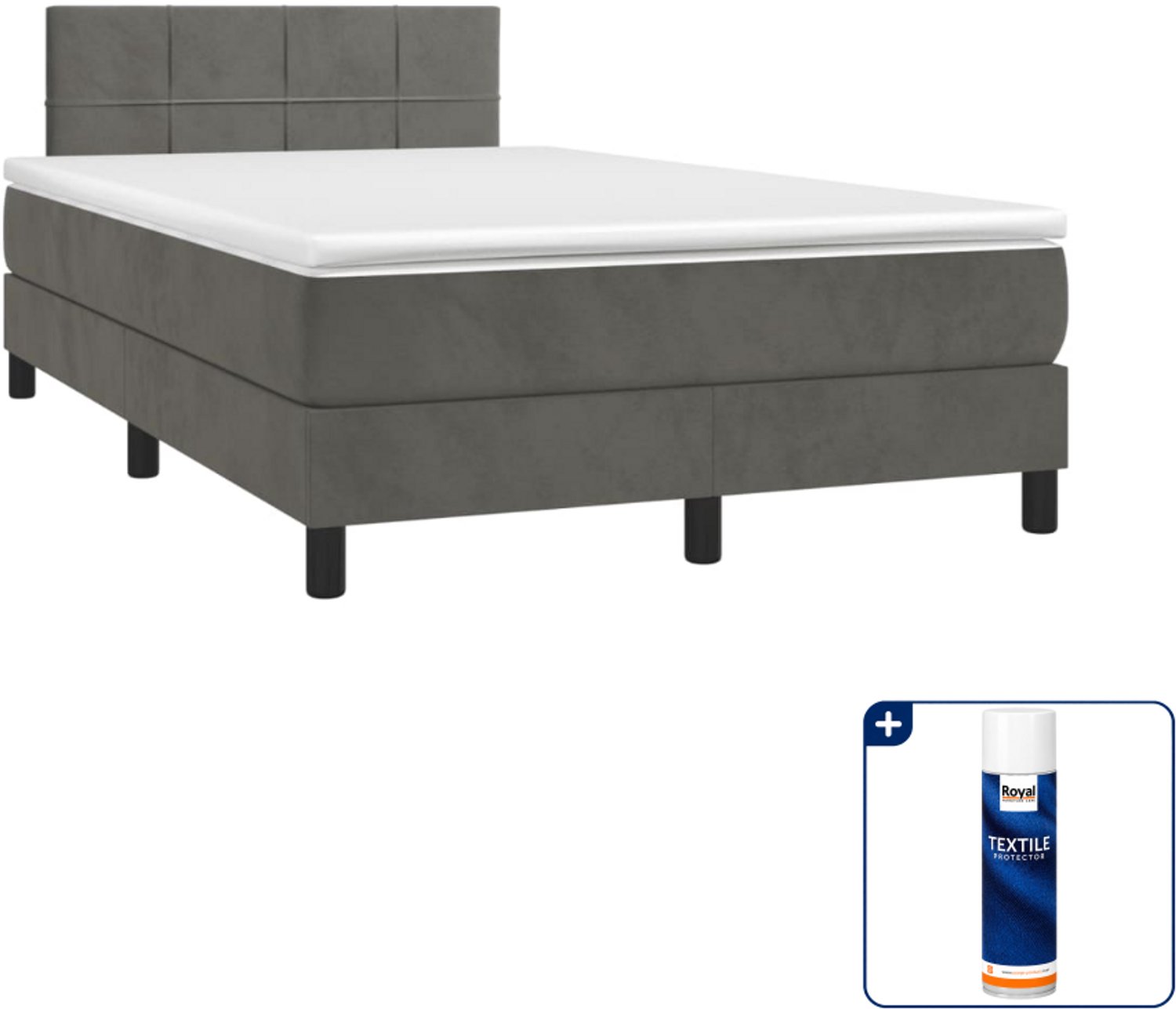 vidaXL boxspring met matras 120 x 190 cm - fluweel - donkergrijs - Inclusief textielbeschermer 500 ml
