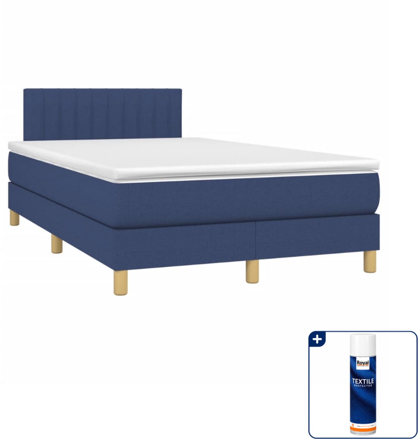 vidaXL boxspring met matras - 120 x 190 cm - stof - blauw - Inclusief textielbeschermer 500 ml
