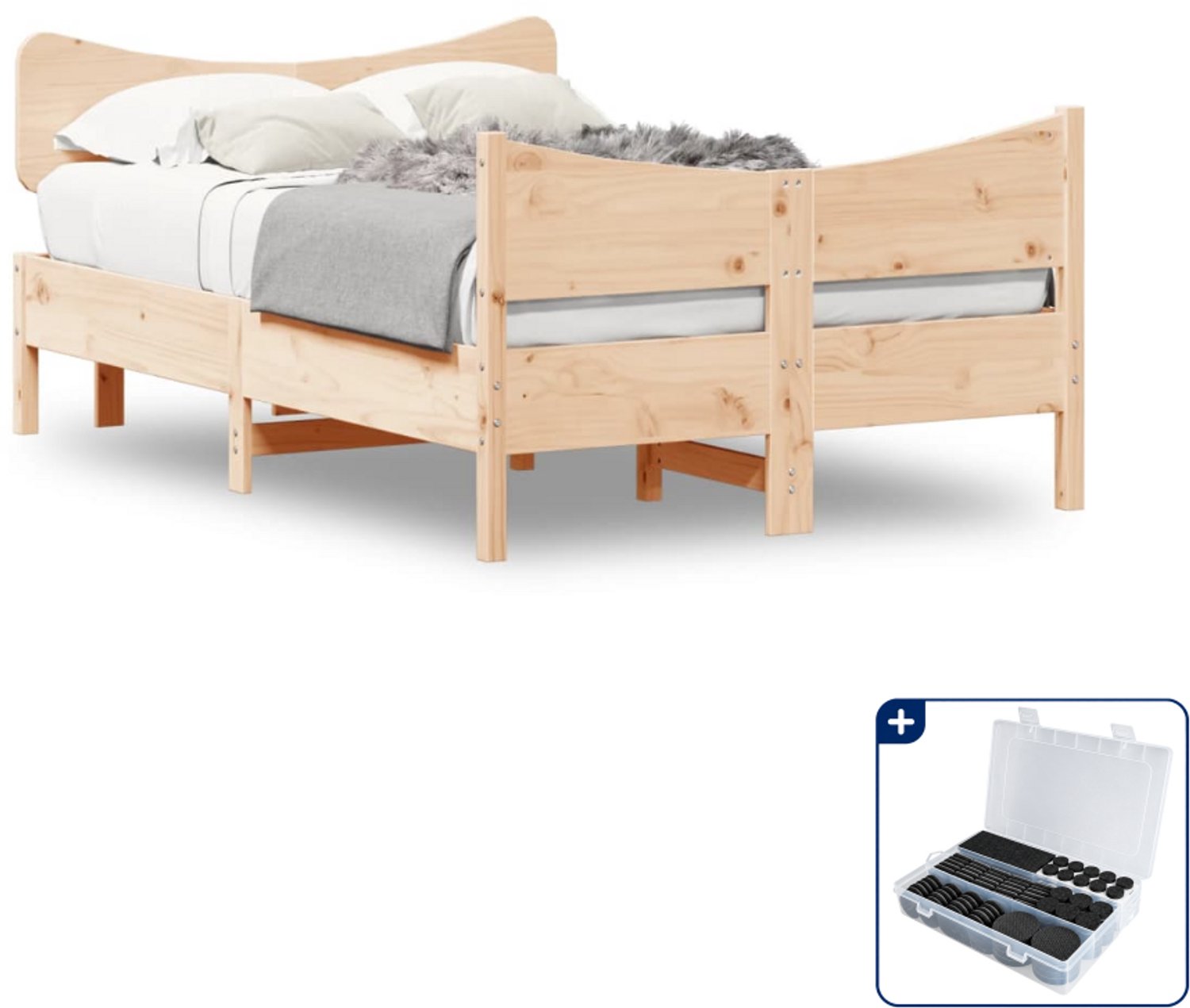 vidaXL bedframe - 120 x 190 cm - massief grenenhout - Inclusief antikrasvilt 177-delig Zwart
