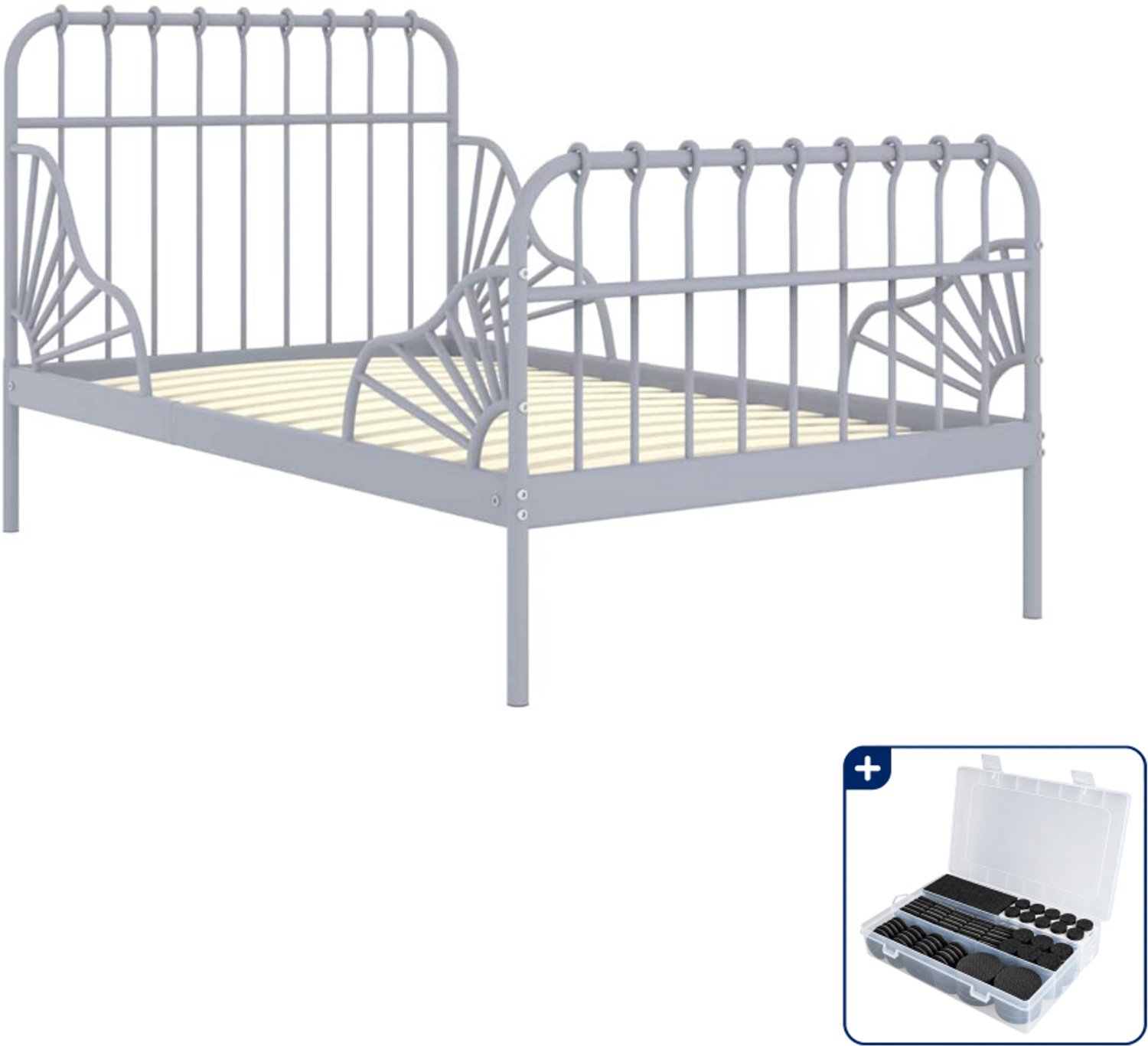 vidaXL bedframe - 80 x 130/200 cm - metaal - grijs - Inclusief antikrasvilt 177-delig