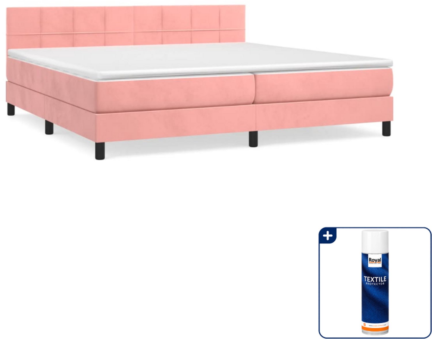 vidaXL boxspring met matras - Super kingsize - 200 x 200 cm - roze - Inclusief textielbeschermer 500 ml