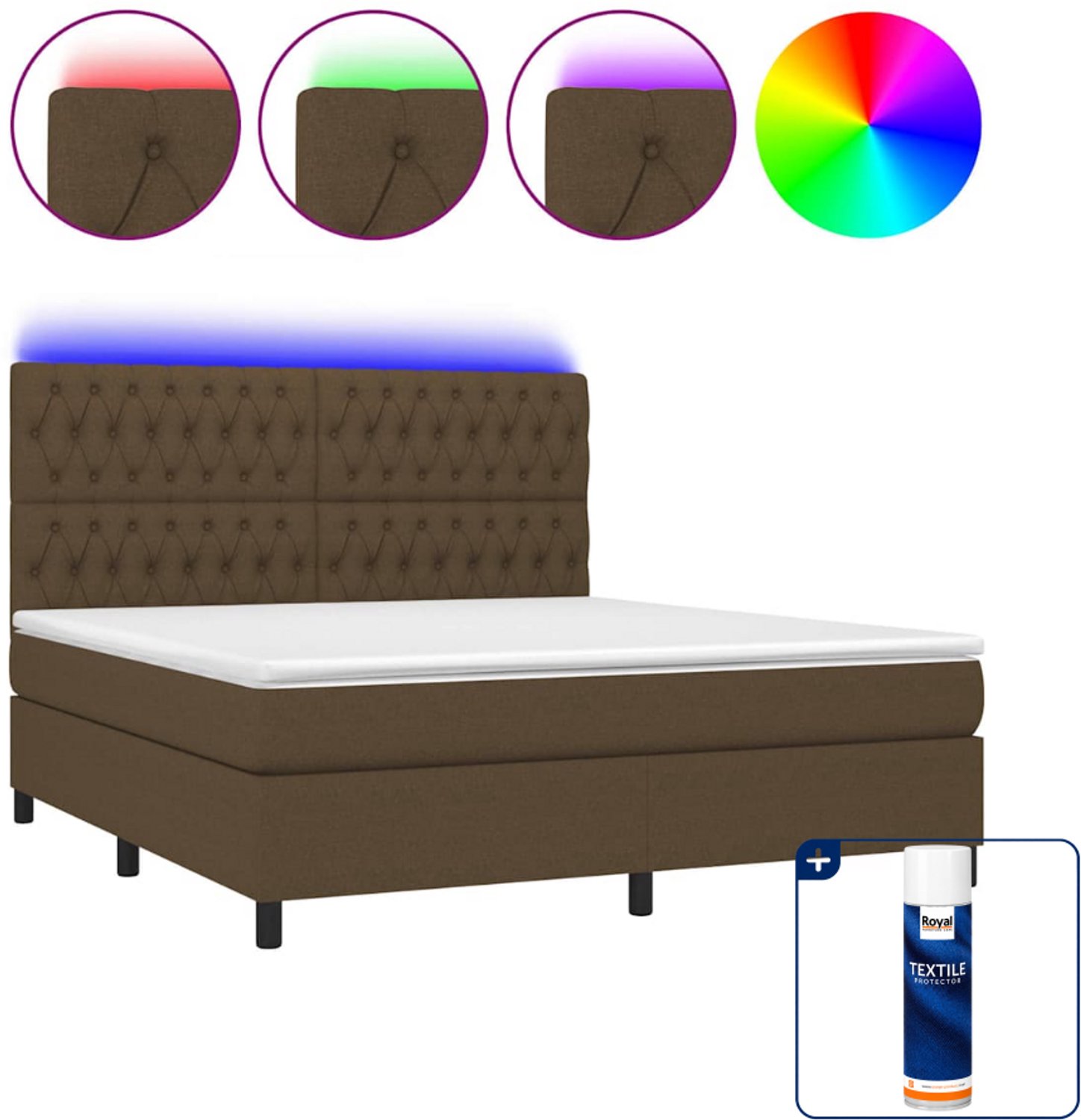 vidaXL Kingsize boxspring met matras en LED - 180 x 200 cm - donkerbruin - Inclusief textielbeschermer 500 ml