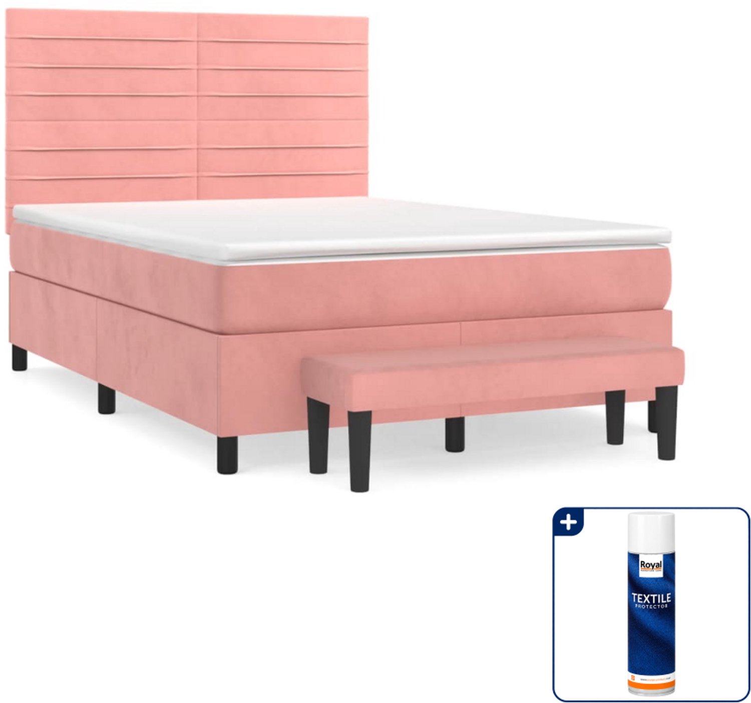 vidaXL boxspring met matras en bankje - Small double - 140 x 200 cm - roze - Inclusief textielbeschermer 500 ml