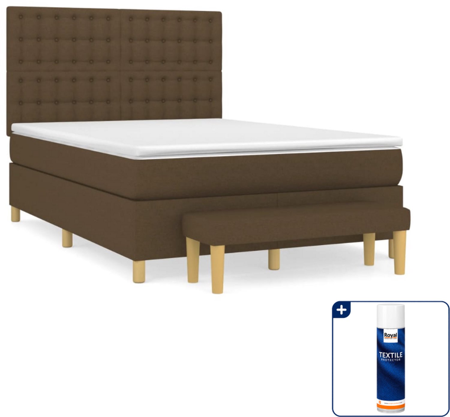 vidaXL boxspring met matras - Small double - 140 x 200 cm - donkerbruin - Inclusief textielbeschermer 500 ml