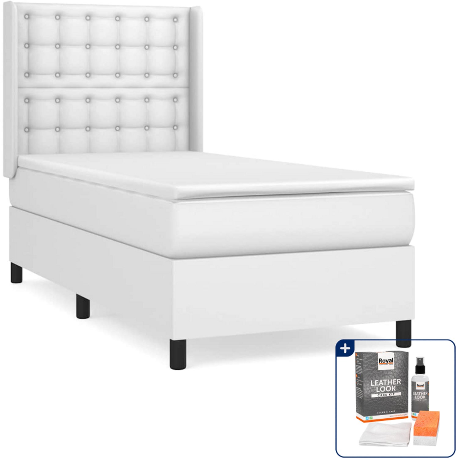 vidaXL boxspring met matras - 100 x 200 cm - kunstleer - wit - Inclusief onderhoudsset voor kunstleer 150 ml