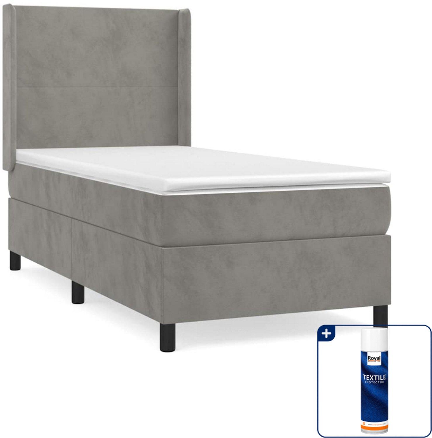 vidaXL boxspring met matras 90 x 200 cm - fluweel - lichtgrijs - Inclusief textielbeschermer 500 ml