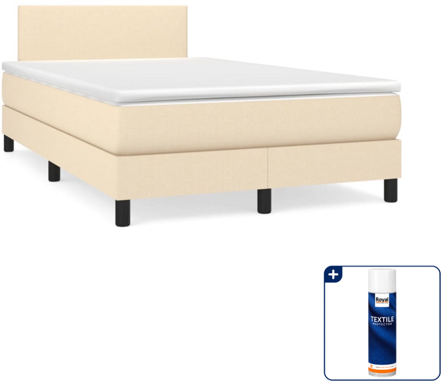 vidaXL boxspring met matras 120 x 200 cm - stof - crèmekleurig - Inclusief textielbeschermer 500 ml