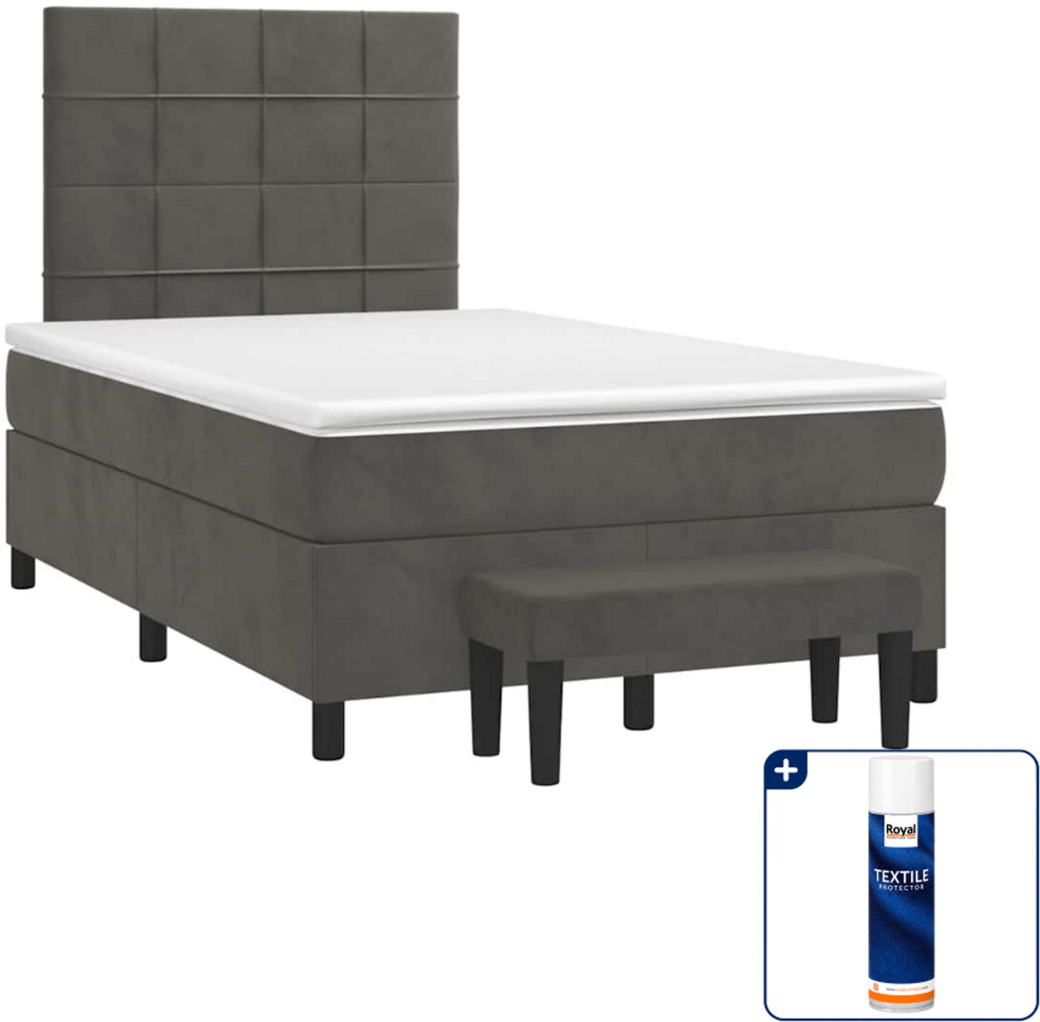 vidaXL boxspring met matras en bankje - 120 x 190 cm - donkergrijs - Inclusief textielbeschermer 500 ml