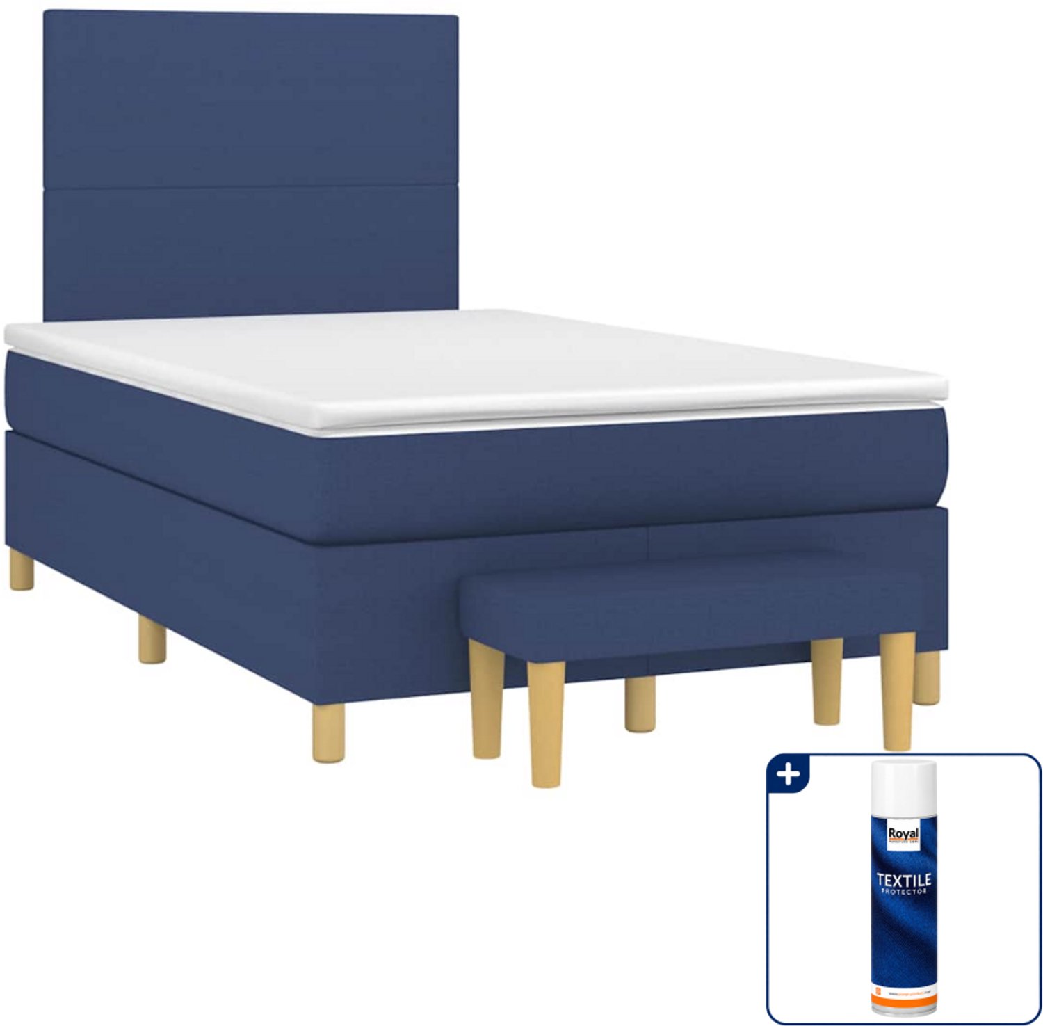 vidaXL boxspring met matras en bankje - 120 x 190 cm - blauw - Inclusief textielbeschermer 500 ml
