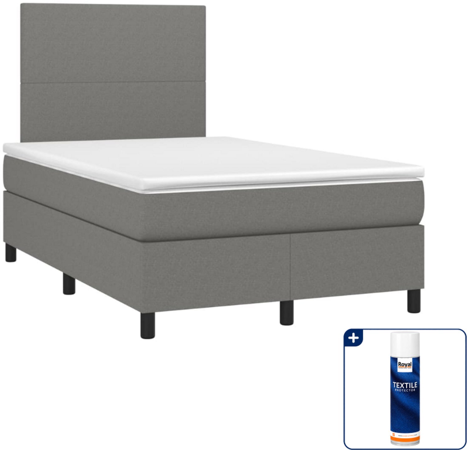 vidaXL boxspring met matras 120 x 190 cm - donkergrijs - Inclusief textielbeschermer 500 ml