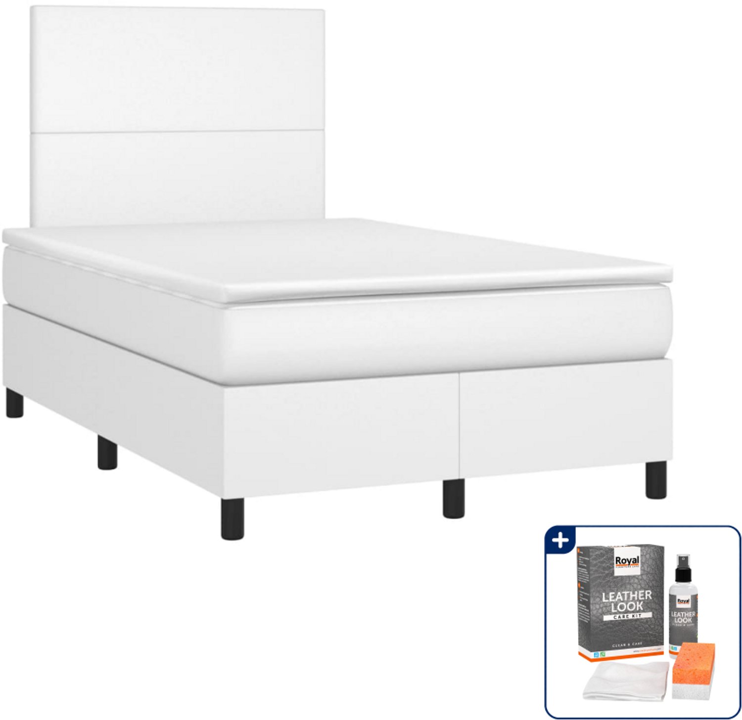 vidaXL boxspring met matras - 120 x 190 cm - kunstleer - wit - Inclusief onderhoudsset voor kunstleer 150 ml