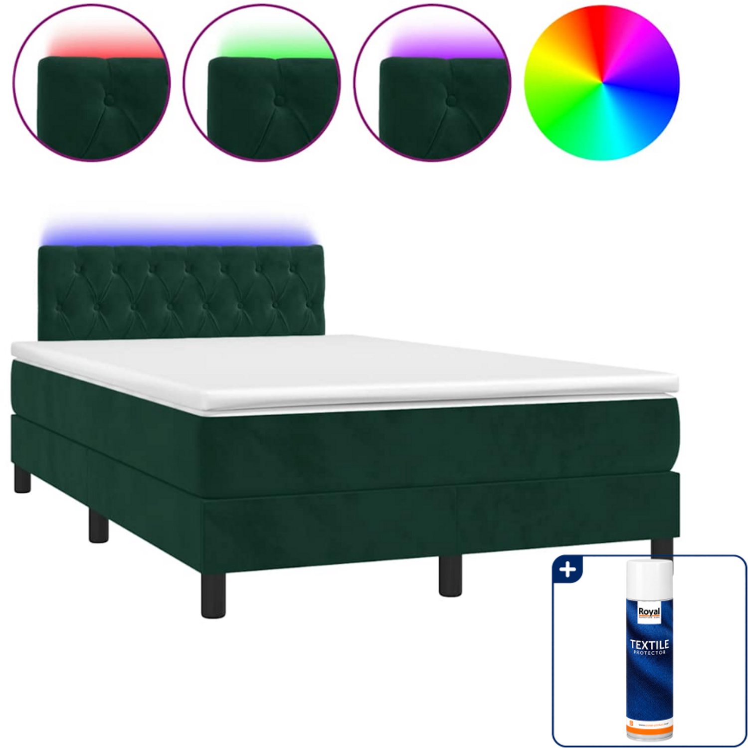 vidaXL boxspring met matras en led - 120 x 190 cm - fluweel - donkergroen - Inclusief textielbeschermer 500 ml Grijs