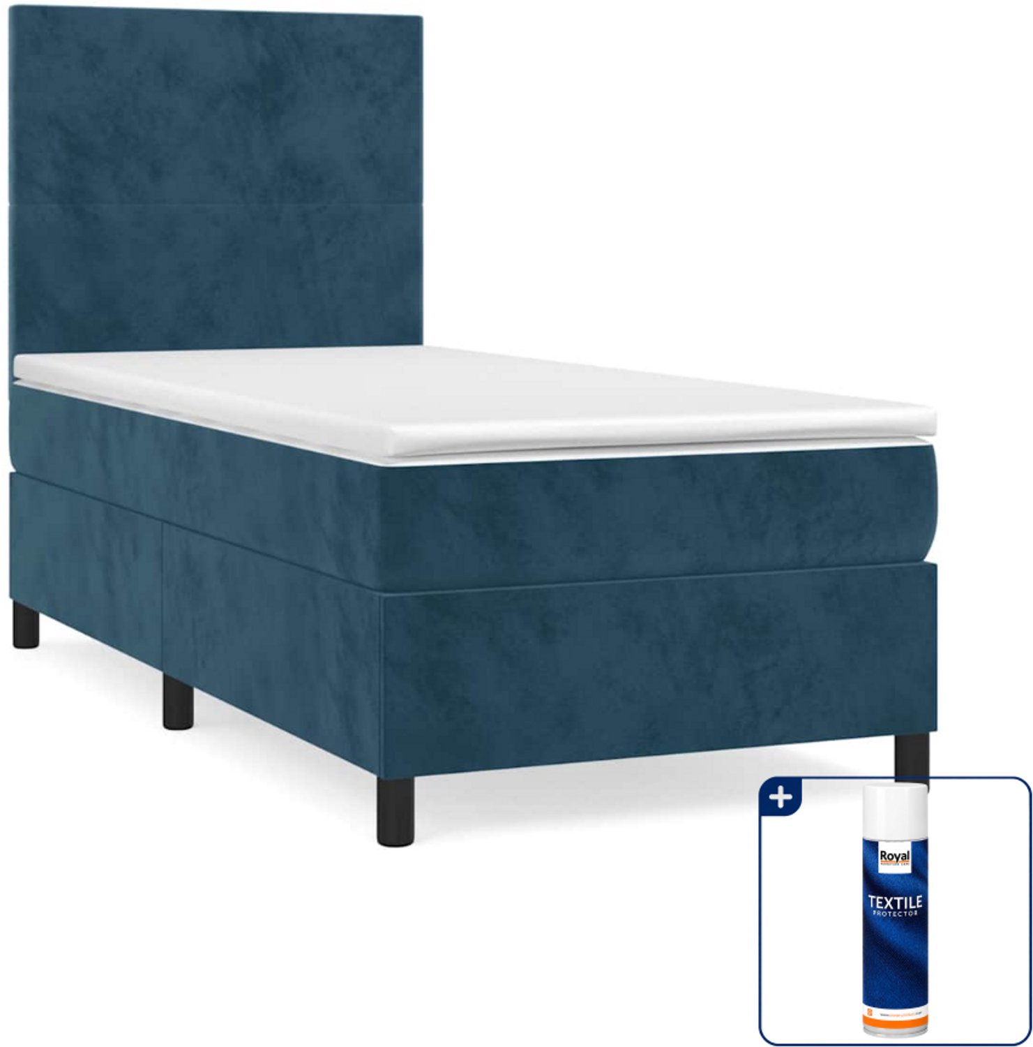 vidaXL boxspring met matras 90 x 190 cm - fluweel - donkerblauw - Inclusief textielbeschermer 500 ml