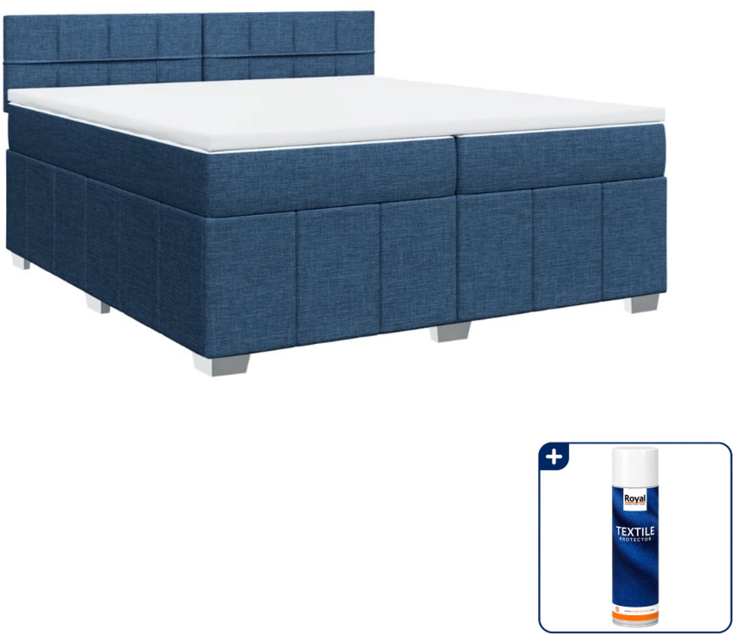 vidaXL Boxspring - 200 x 200 cm - stof - blauw - Inclusief textielbeschermer 500 ml