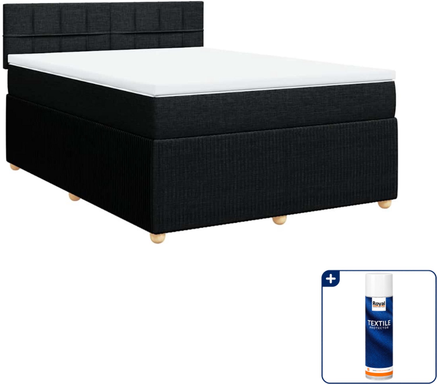 vidaXL boxspring met matras - 140 x 190 cm - stof - zwart - Inclusief textielbeschermer 500 ml