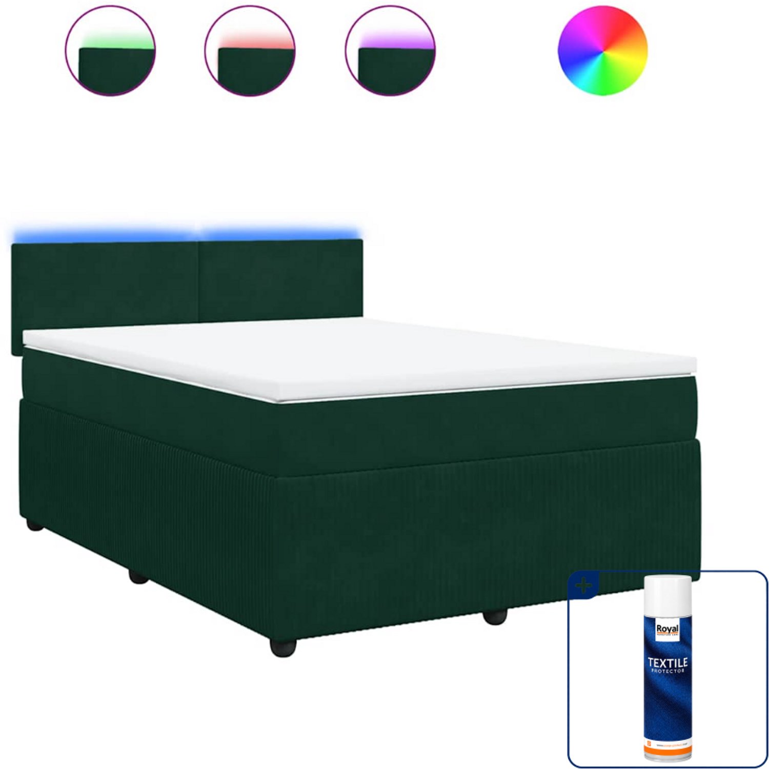 vidaXL boxspring met matras 140 x 190 cm - fluweel - donkergroen - Inclusief textielbeschermer 500 ml