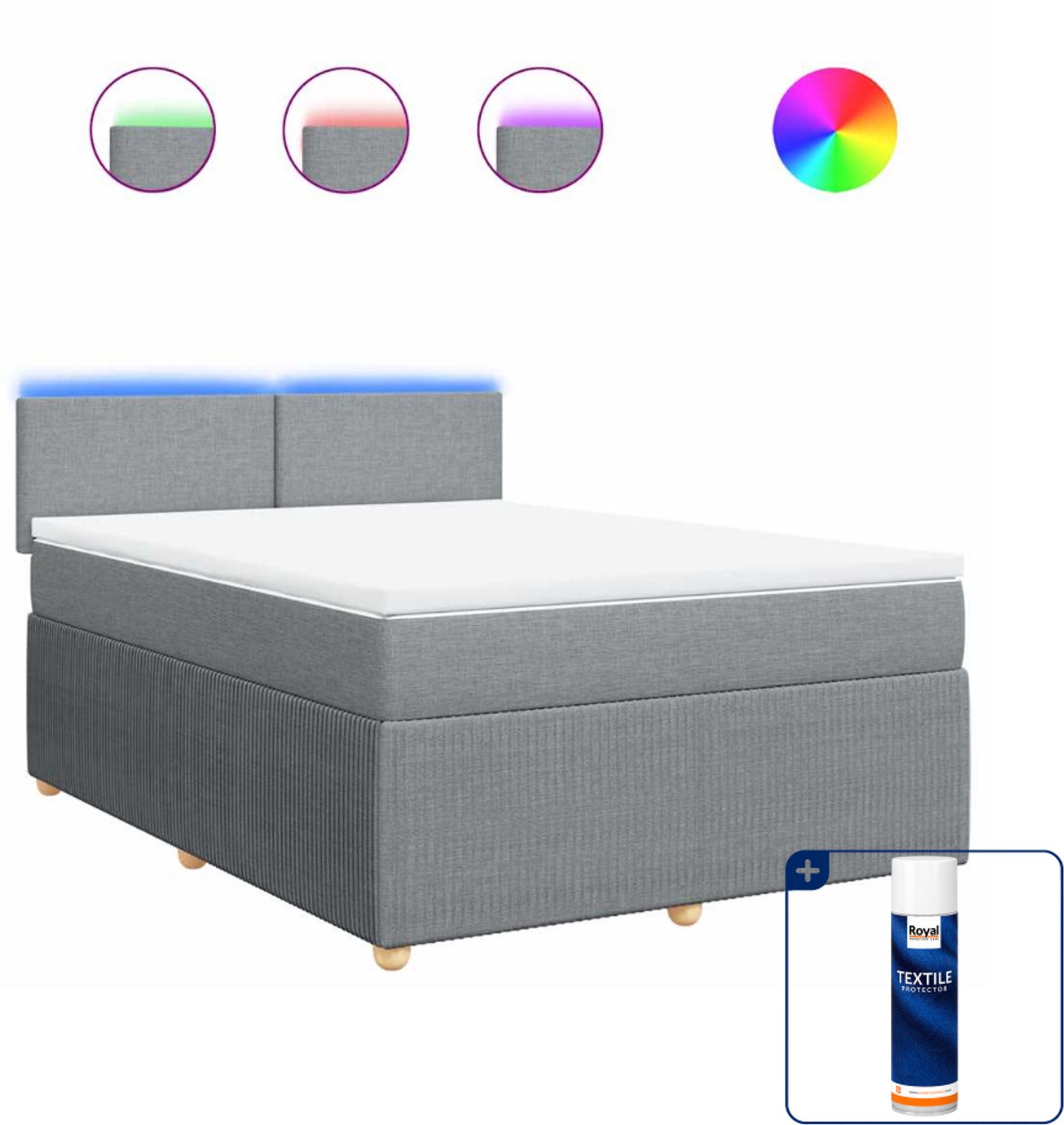 vidaXL Queensize boxspring met matras - 160 x 200 cm - lichtgrijs - Inclusief textielbeschermer 500 ml