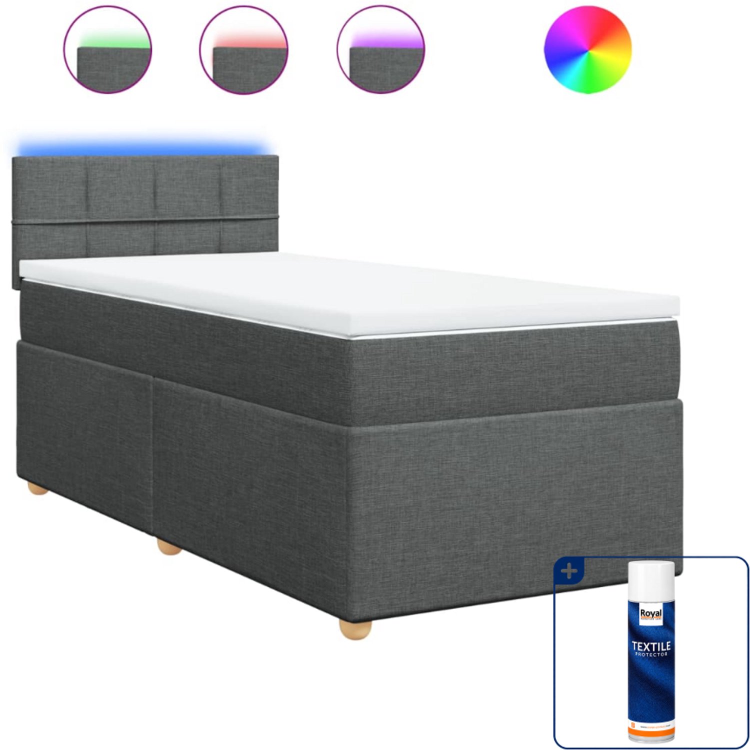 vidaXL boxspring met matras 80 x 200 cm - donkergrijs - Inclusief textielbeschermer 500 ml