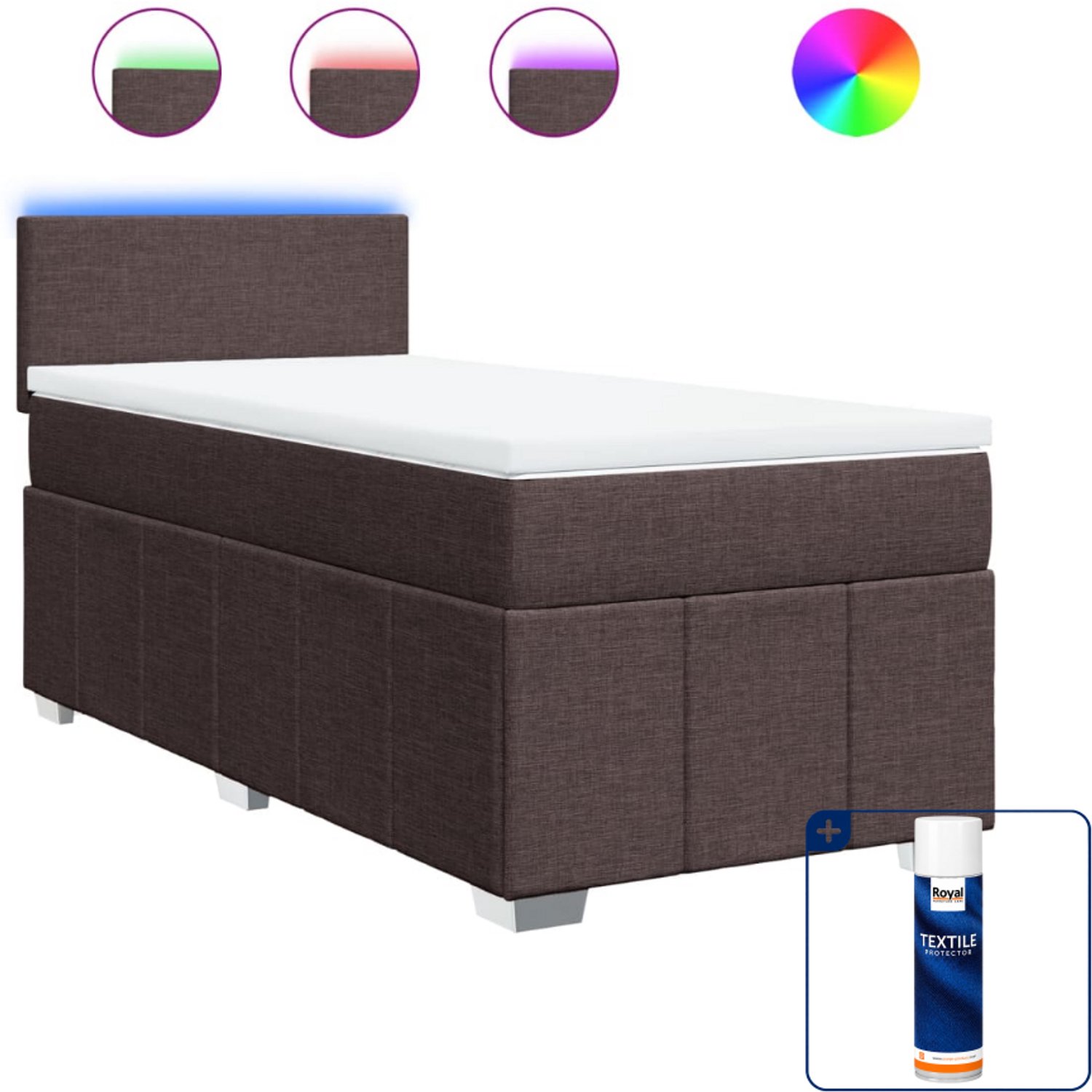 vidaXL boxspring met matras - 100 x 200 cm - stof - donkerbruin - Inclusief textielbeschermer 500 ml