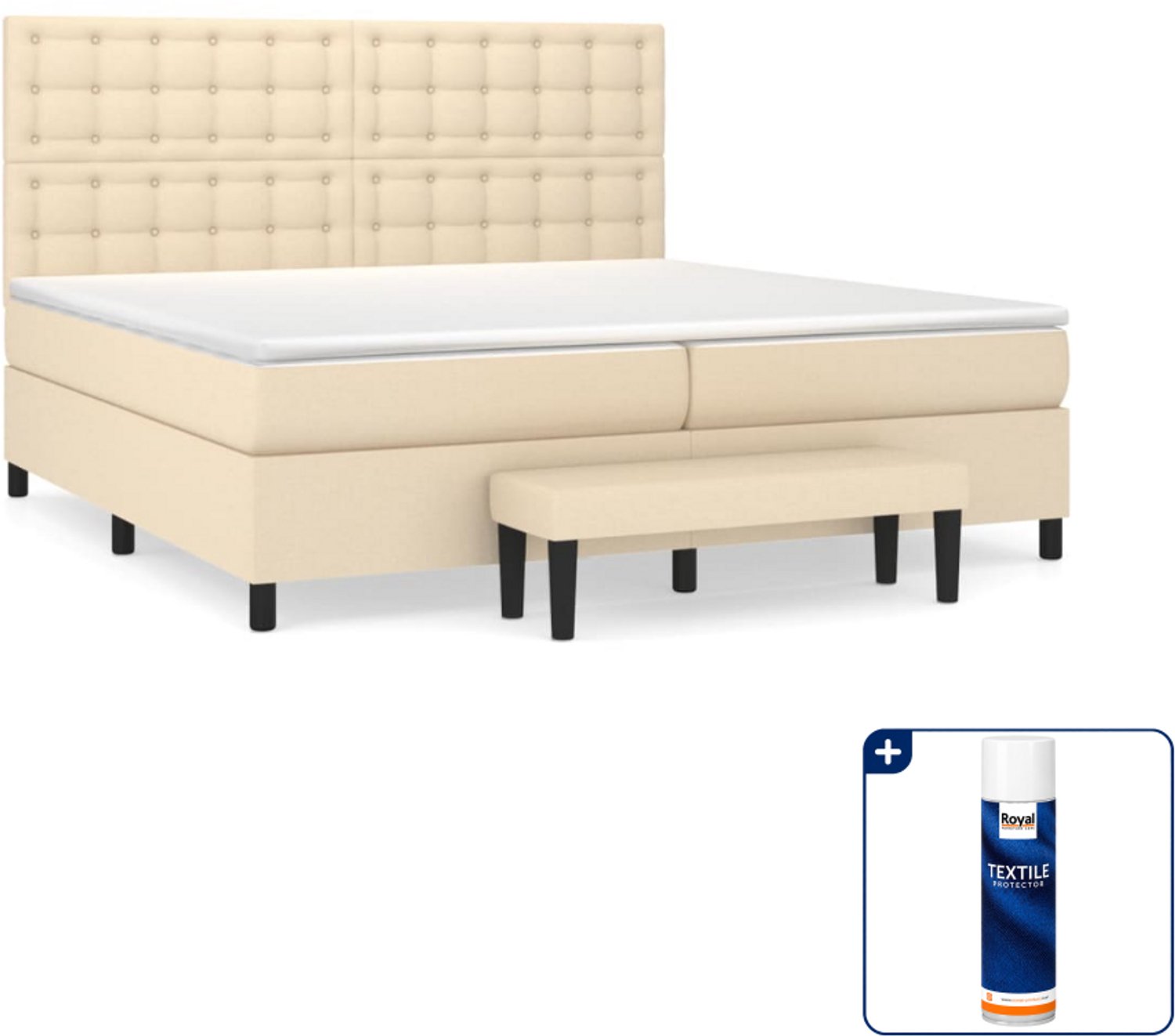 vidaXL Boxspring Super kingsize met matras en bank - crème - 200 cm - Inclusief textielbeschermer 500 ml