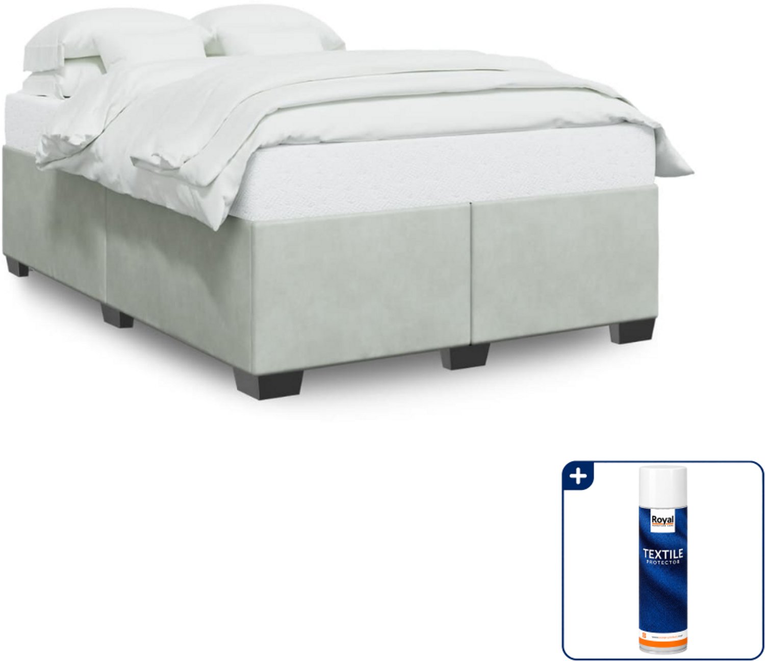 vidaXL Queensize bedframe - 160 x 200 cm - fluweel - lichtgrijs - Inclusief textielbeschermer 500 ml Zwart