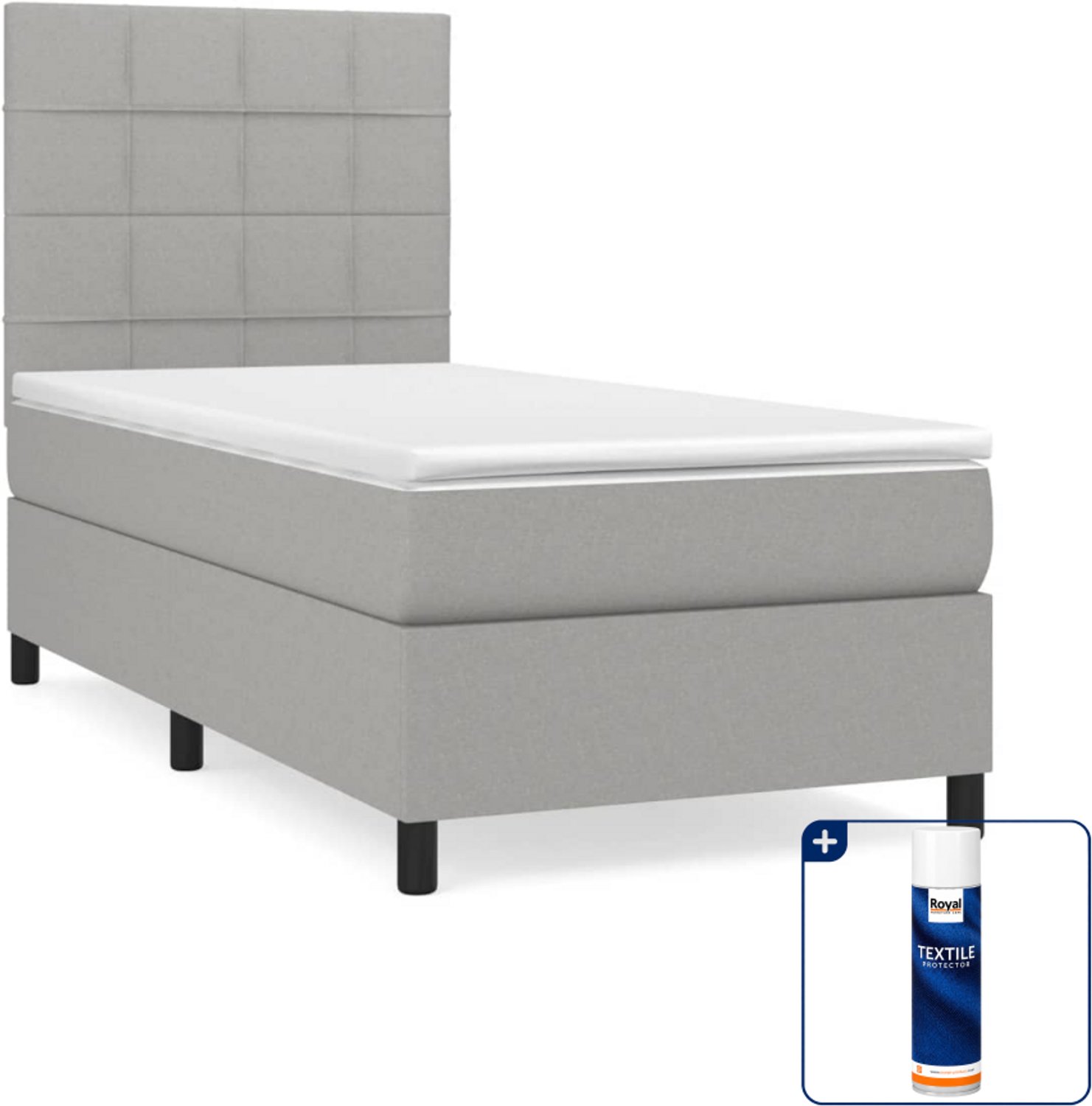 vidaXL boxspring met matras 100 x 200 cm - stof - lichtgrijs - Inclusief textielbeschermer 500 ml