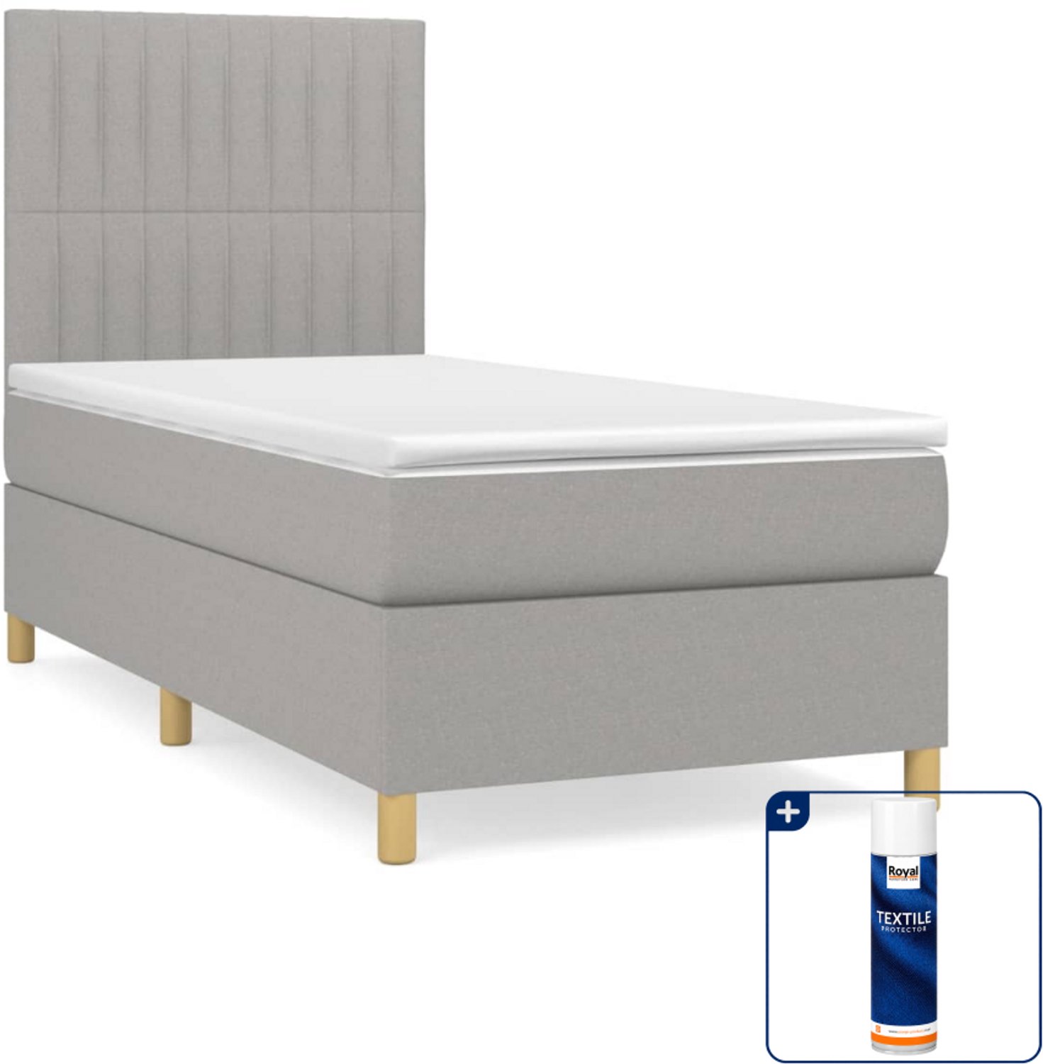 vidaXL boxspring met matras 90 x 200 cm - stof - lichtgrijs - Inclusief textielbeschermer 500 ml