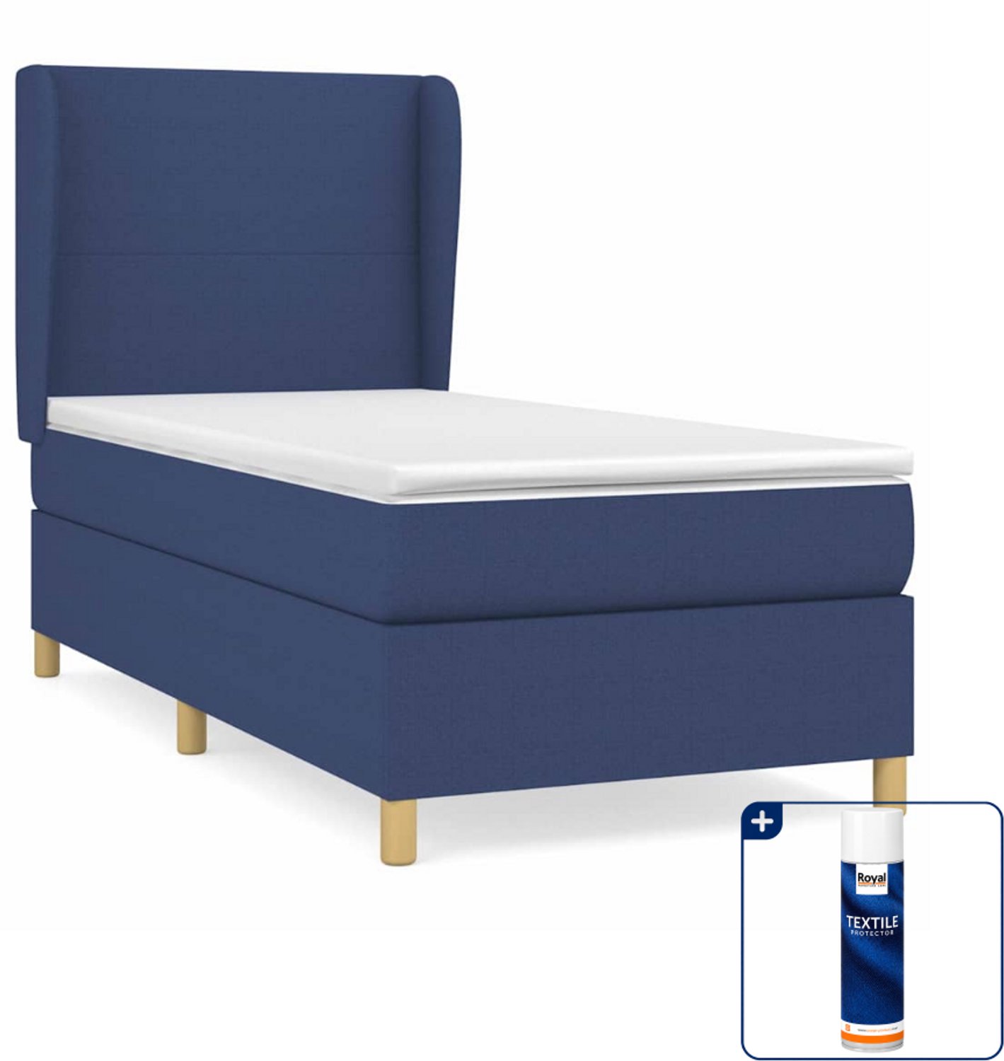 vidaXL boxspring met matras - 90 x 200 cm - blauw - Inclusief textielbeschermer 500 ml