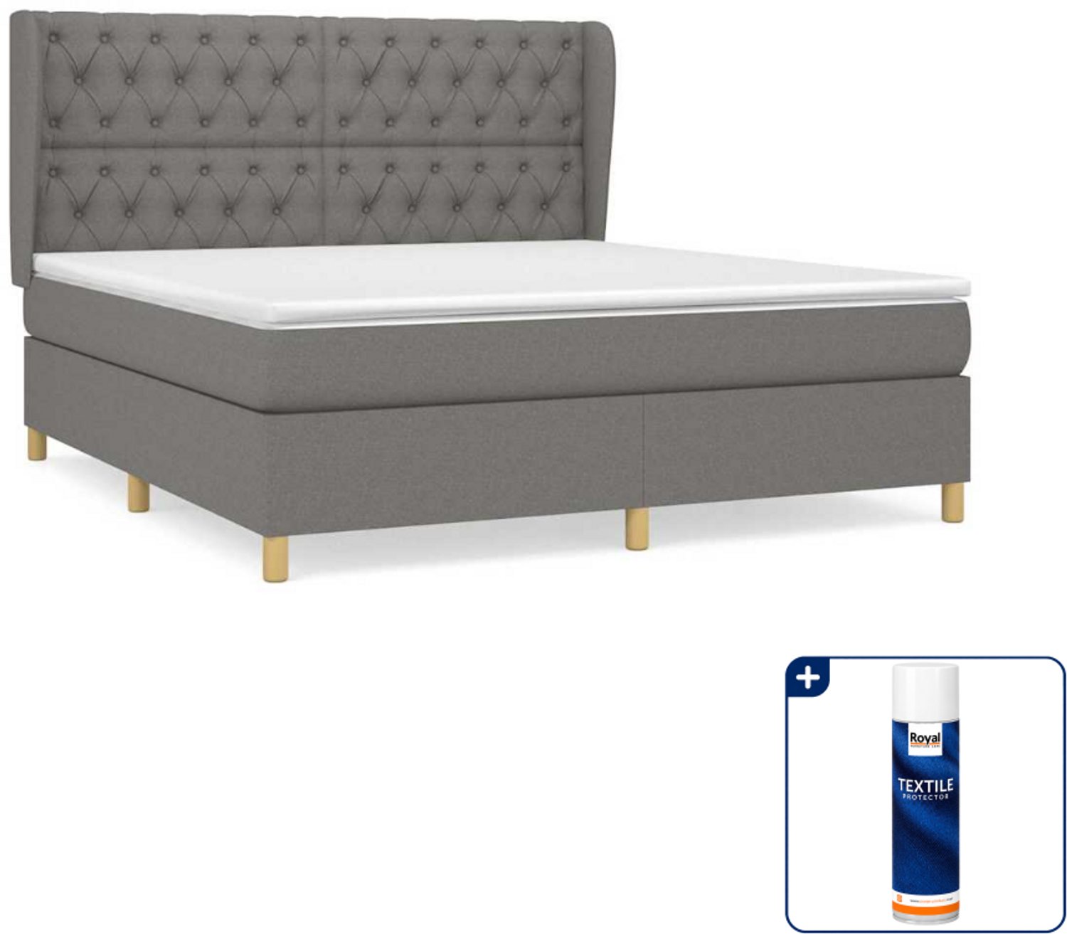 vidaXL boxspring met matras - Queensize - 160 x 200 cm - donkergrijs - Inclusief textielbeschermer 500 ml