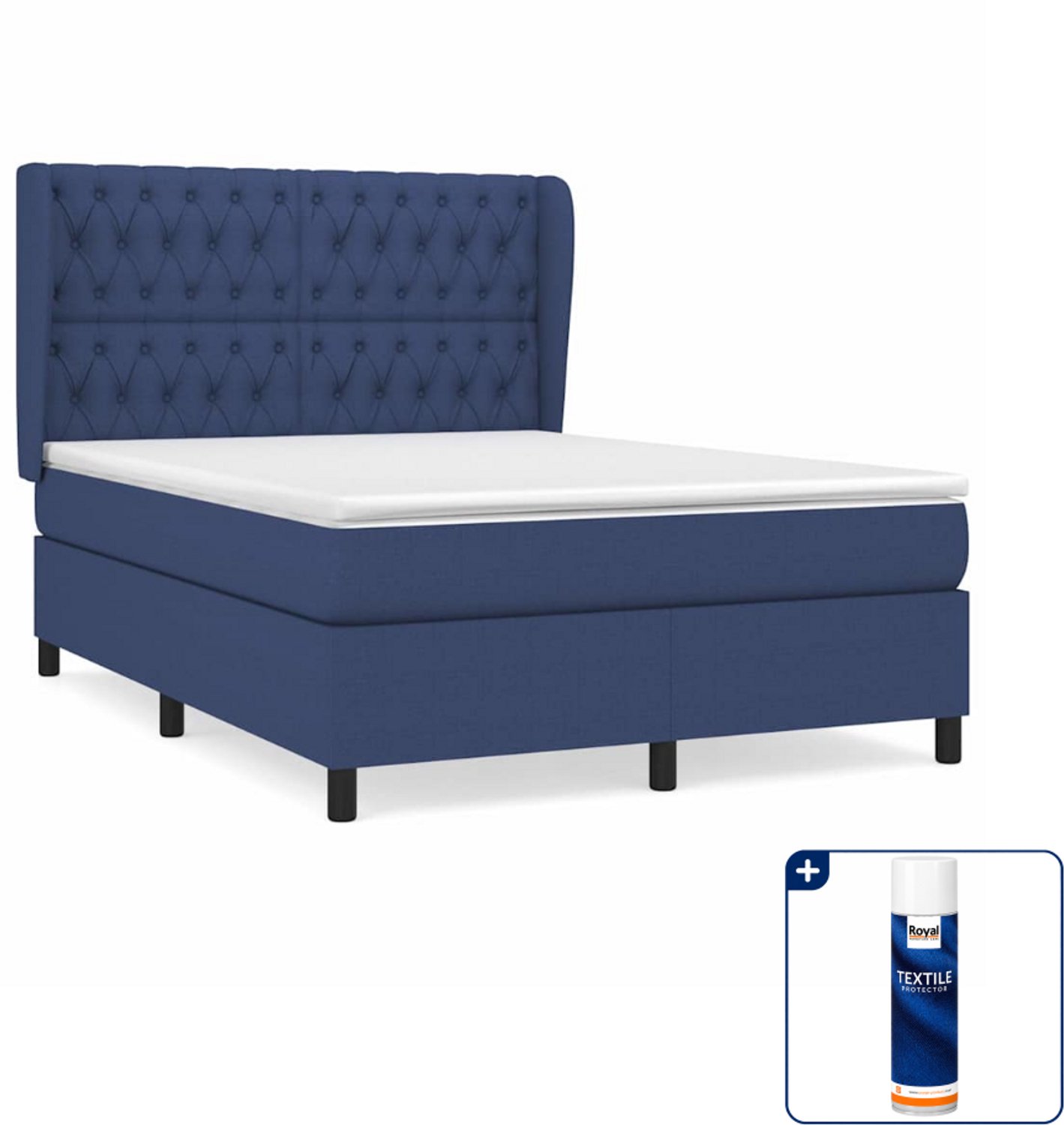 vidaXL boxspring met matras 140 x 190 cm - blauw - Inclusief textielbeschermer 500 ml