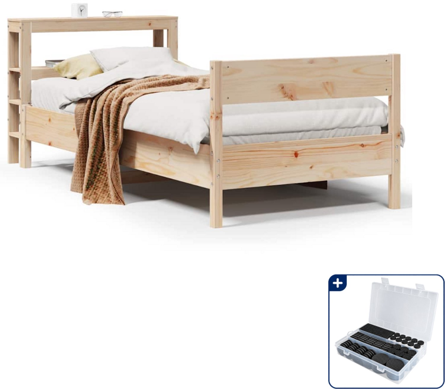 vidaXL bedframe - 75 x 190 cm - massief grenenhout - Inclusief antikrasvilt 177-delig Bruin