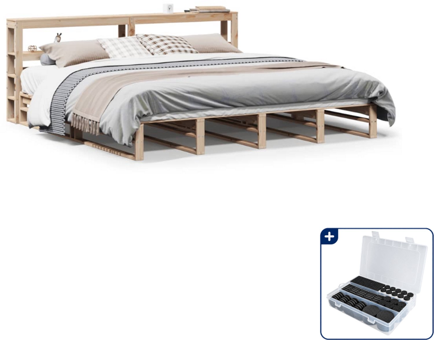 vidaXL bedframe - 200 x 200 cm - massief grenenhout - Inclusief antikrasvilt 177-delig Bruin