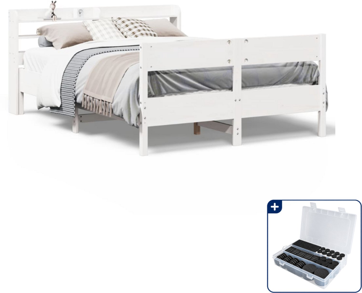 vidaXL bedframe - 150 x 200 cm - massief grenenhout - wit - Inclusief antikrasvilt 177-delig Bruin