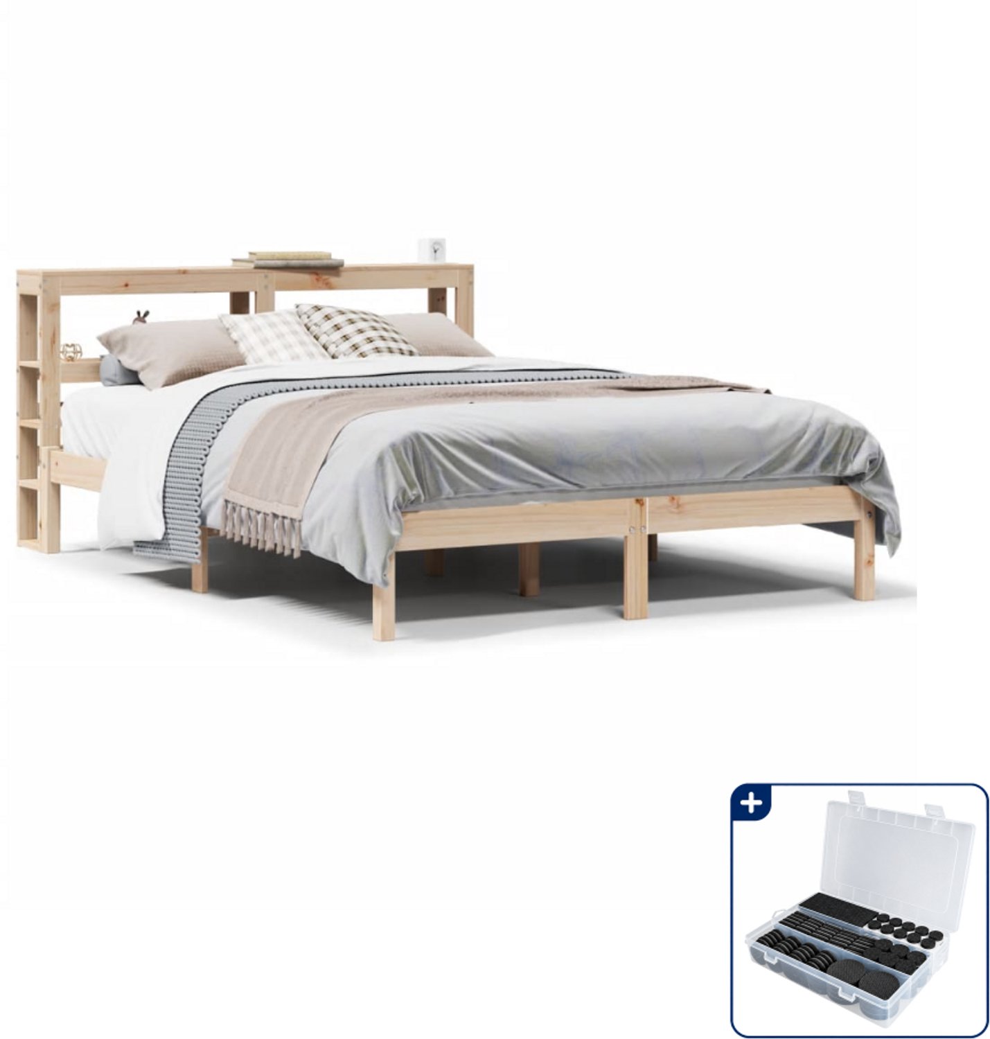vidaXL Bedframe - 150 x 200 cm - massief grenenhout - Inclusief antikrasvilt 177-delig Bruin
