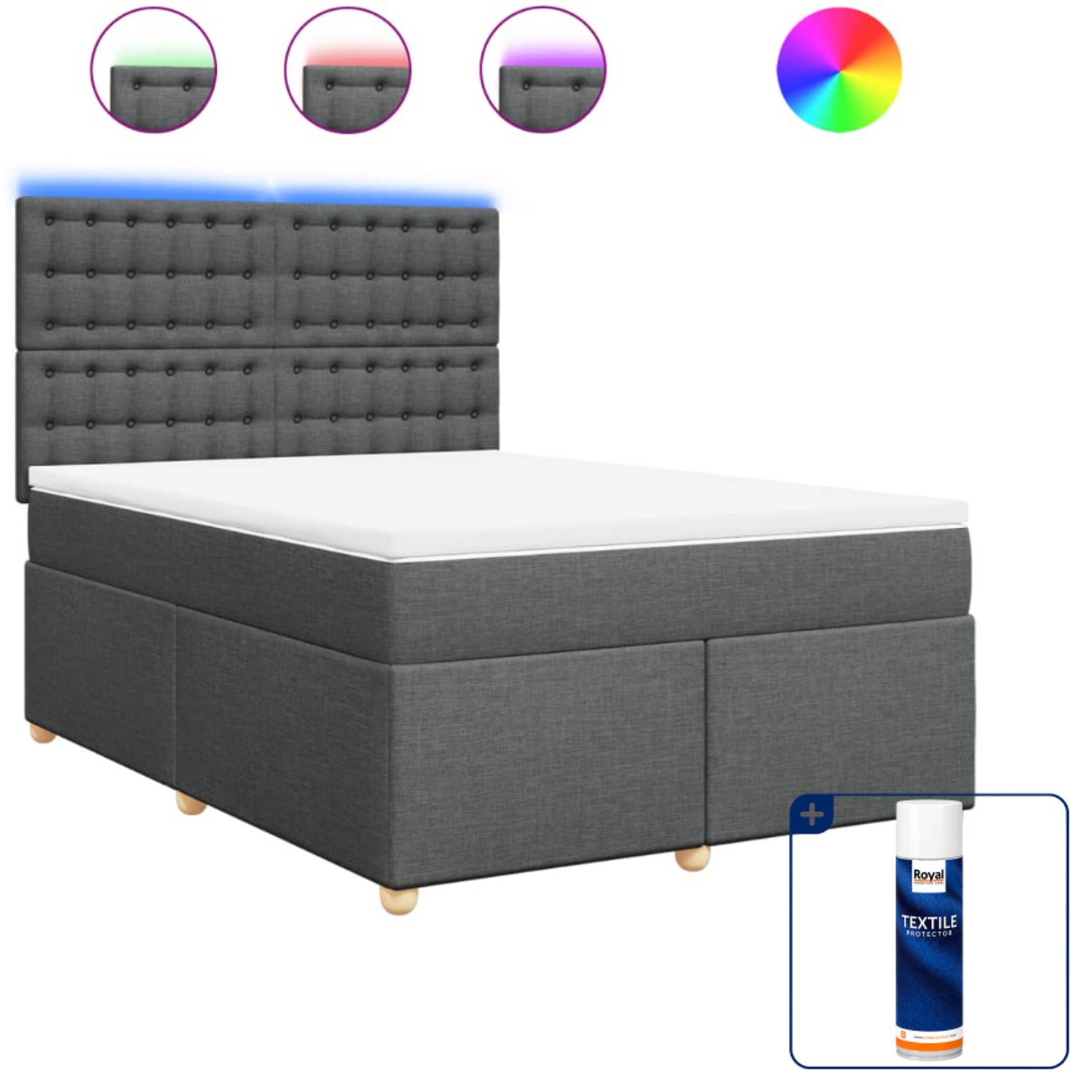vidaXL boxspring - Queensize 160x200 cm - stof - donkergrijs - Inclusief textielbeschermer 500 ml
