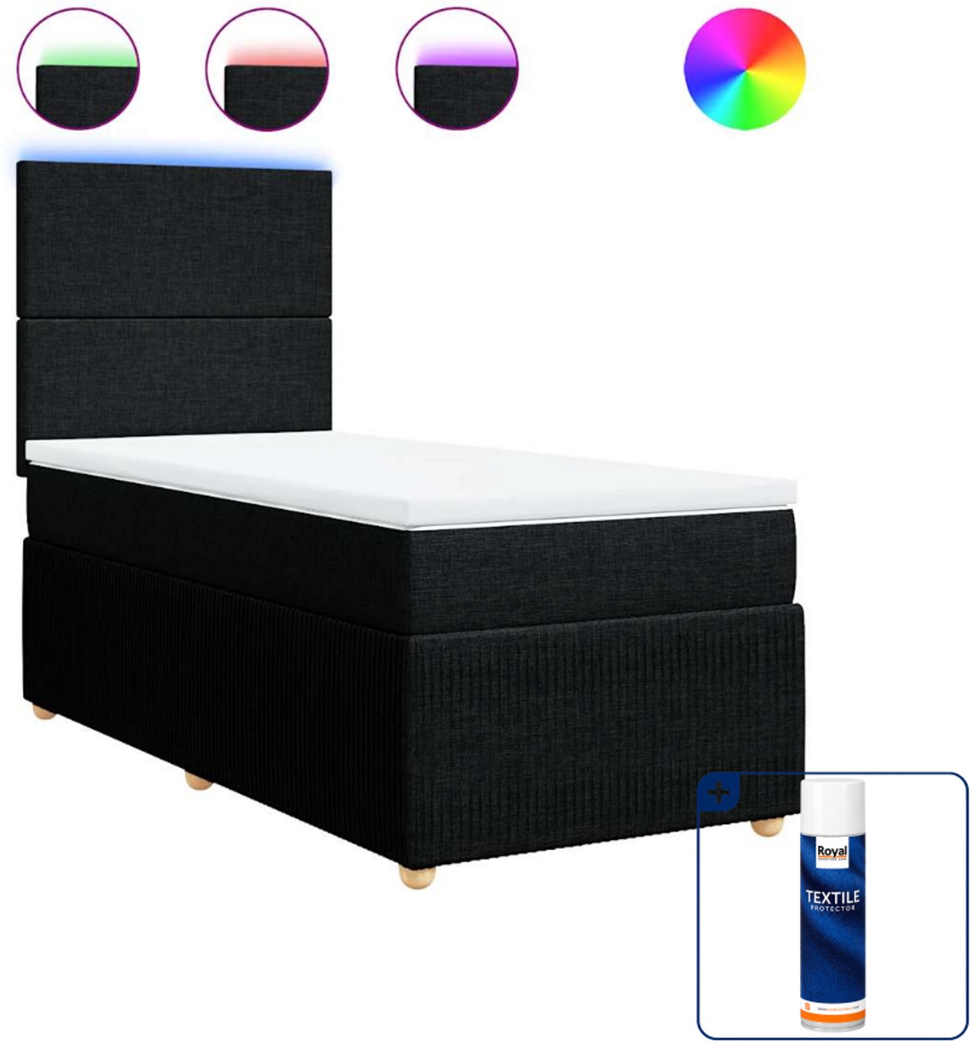 vidaXL boxspring met matras en led - 80 x 200 cm - stof - zwart - Inclusief textielbeschermer 500 ml