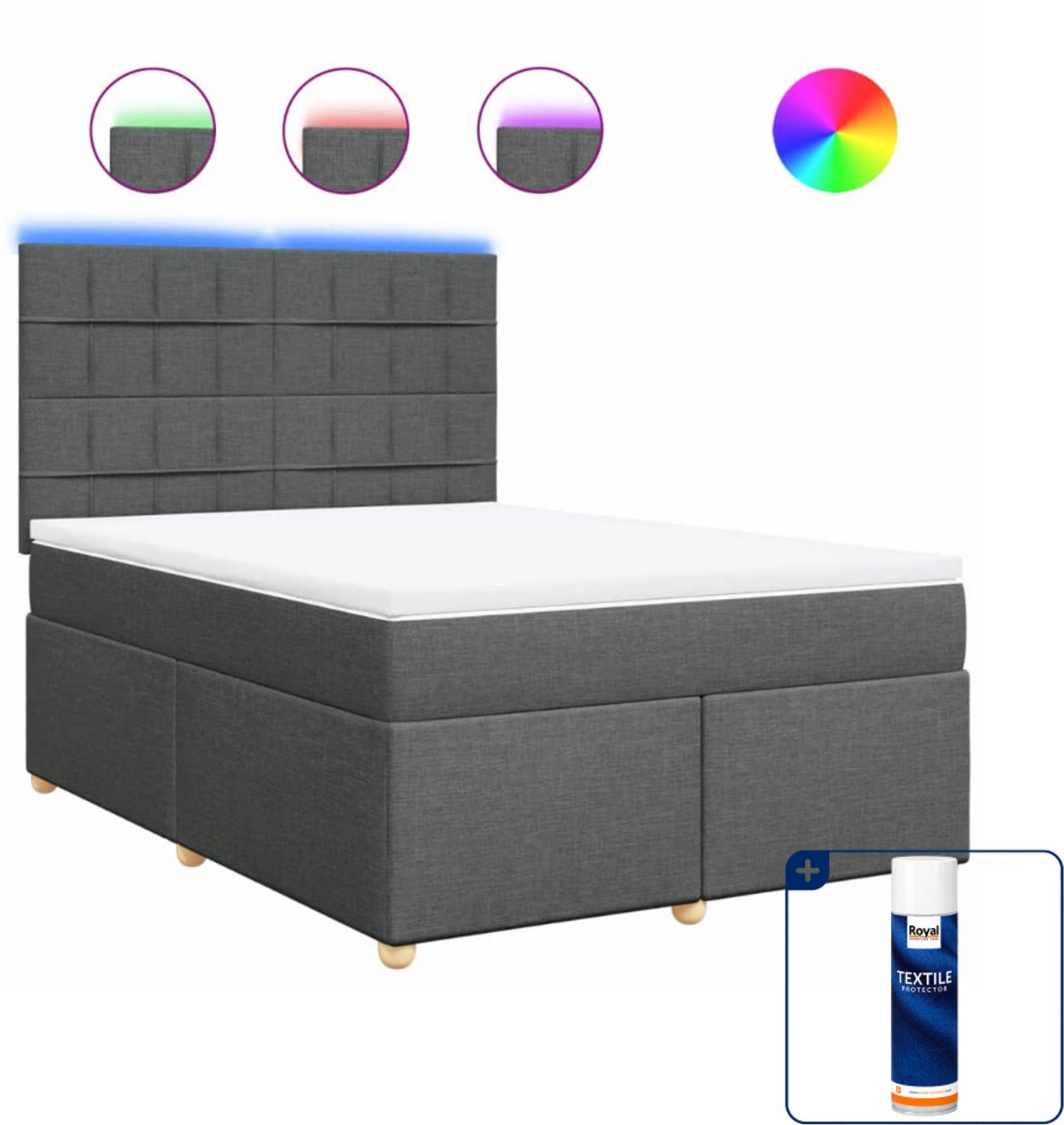 vidaXL Small double boxspring met matras - 140 x 200 cm - donkergrijs - Inclusief textielbeschermer 500 ml