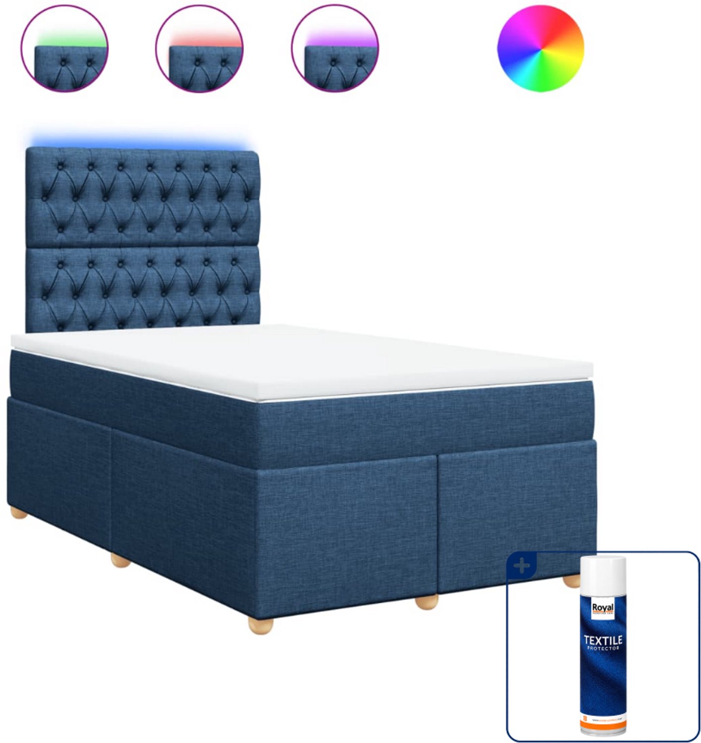 vidaXL boxspring met matras - 120 x 200 cm - stof - blauw - Inclusief textielbeschermer 500 ml