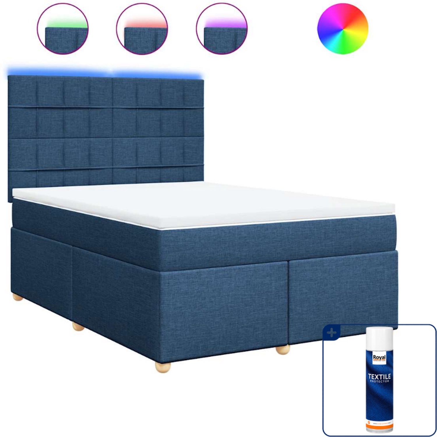 vidaXL Boxspring - 140 x 190 cm - stof - blauw - Inclusief textielbeschermer 500 ml