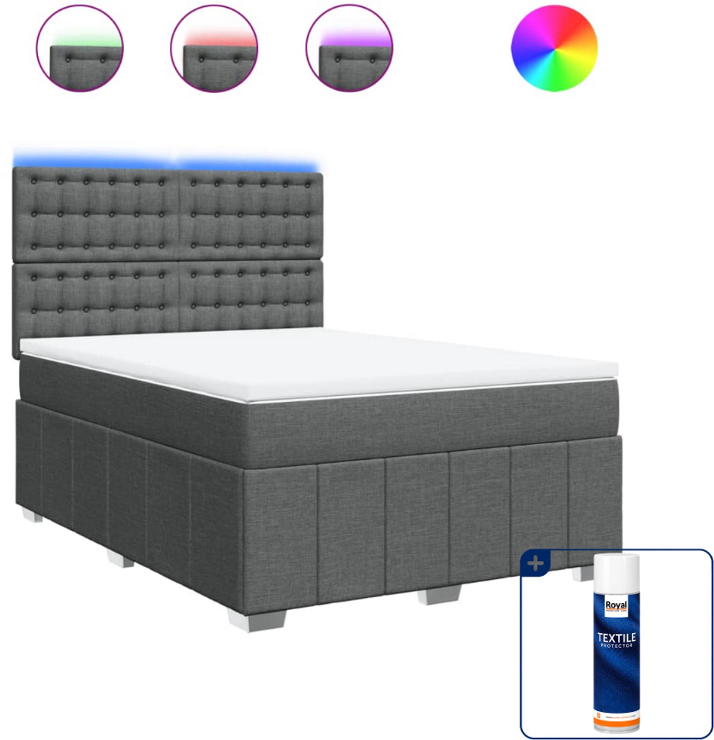 vidaXL boxspring met matras - 140 x 190 cm - donkergrijs - Inclusief textielbeschermer 500 ml