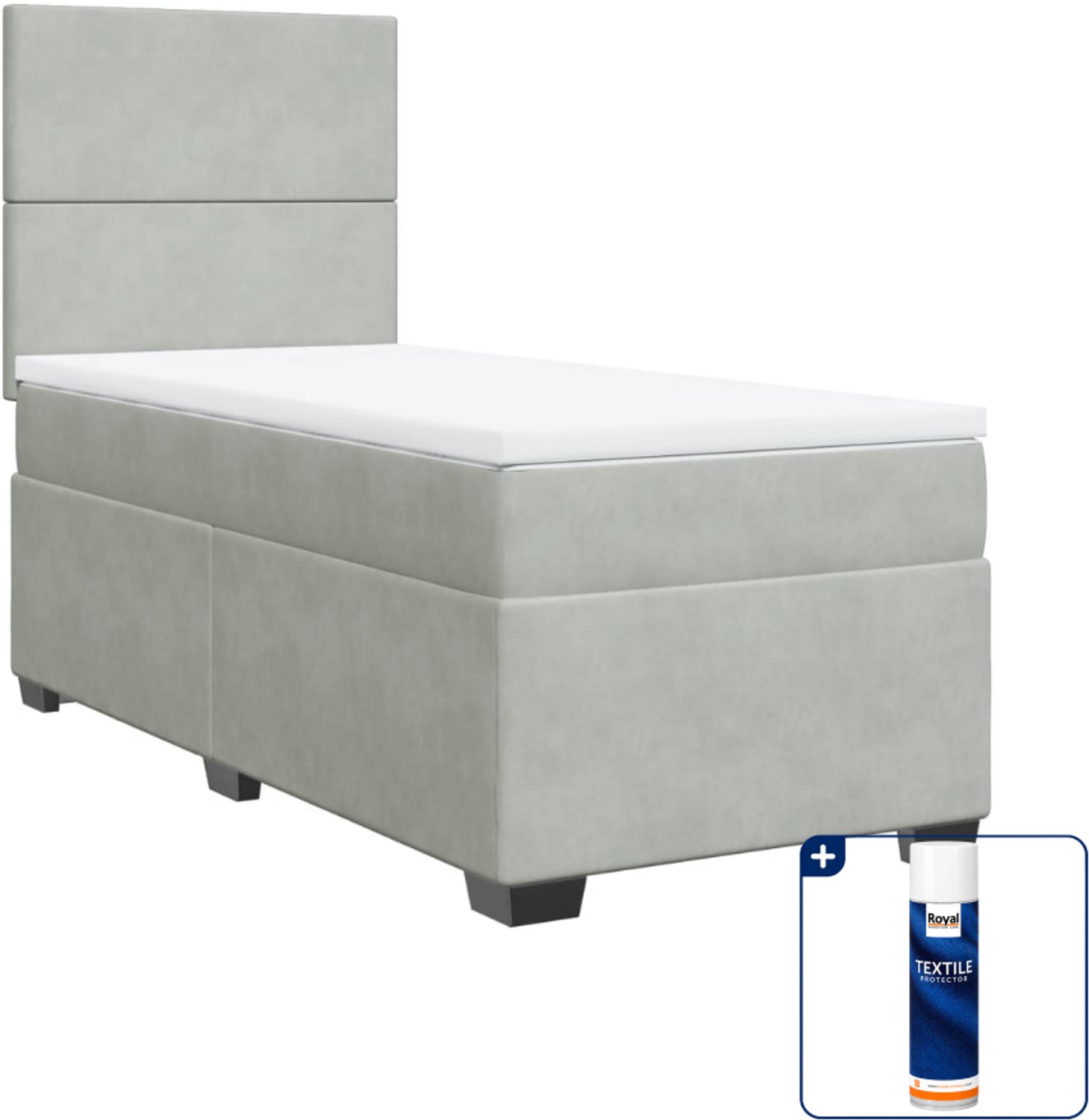 vidaXL boxspring met matras 100 x 200 cm - fluweel - lichtgrijs - Inclusief textielbeschermer 500 ml