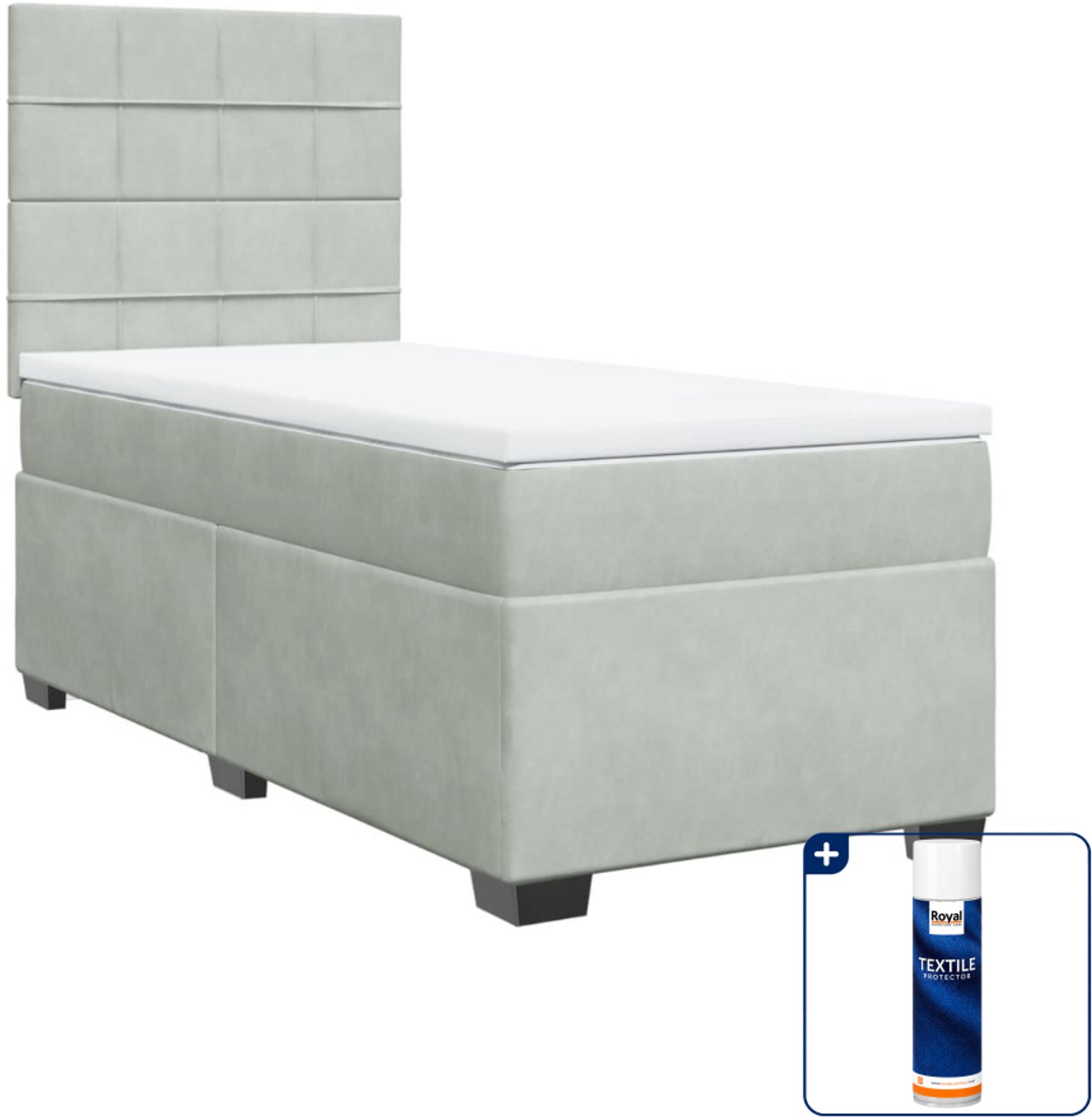 vidaXL Boxspring met matras - 90 x 200 cm - fluweel - lichtgrijs - Inclusief textielbeschermer 500 ml